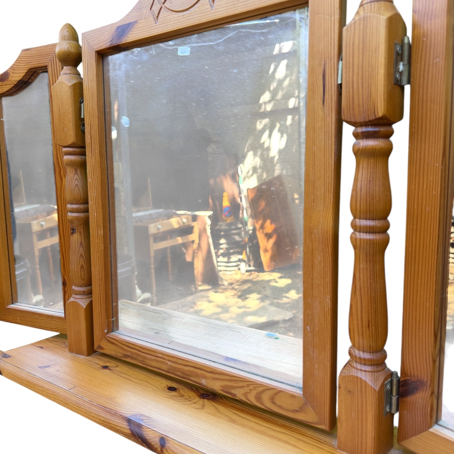 Solid Pine Triple Dressing Table Mirror - Folding Vanity Mirror 3 Way View