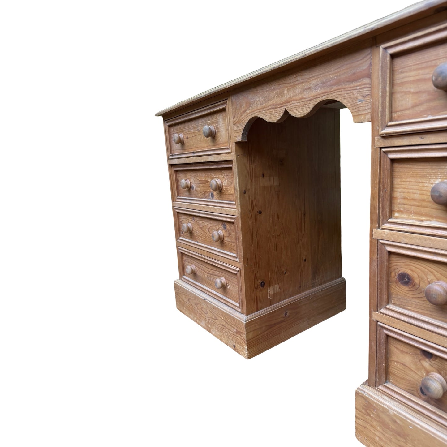Large Vintage Pine Pedestal Desk - 8 Drawer Twin Pedestal Dressing Table 138cm