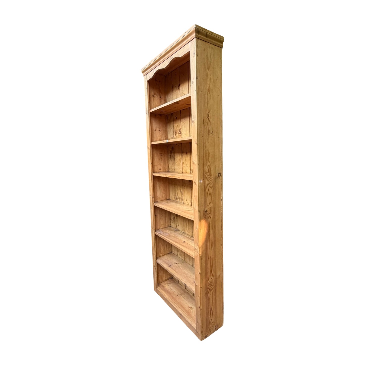 Tall Vintage Pine Open Bookcase - Slim 7 Tier Shelving Unit - Library Rack 230cm
