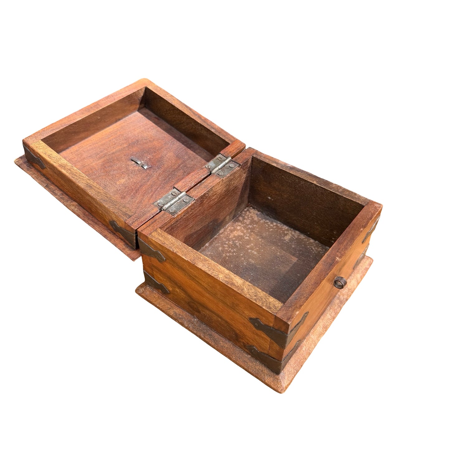 Vintage Indian Trinket Box - Rustic Iron Bound Jewellery Chest