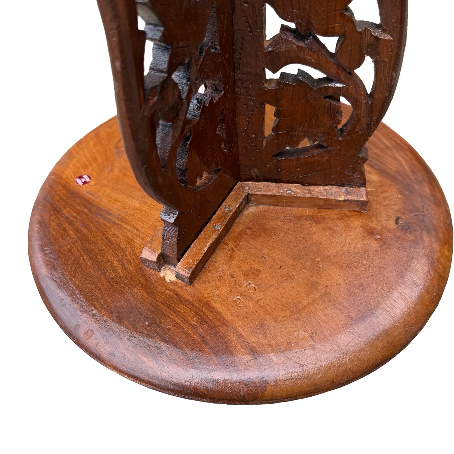 Vintage Indian Hand Carved Side Table - Floral Inlay Folding Wine Table 46cm
