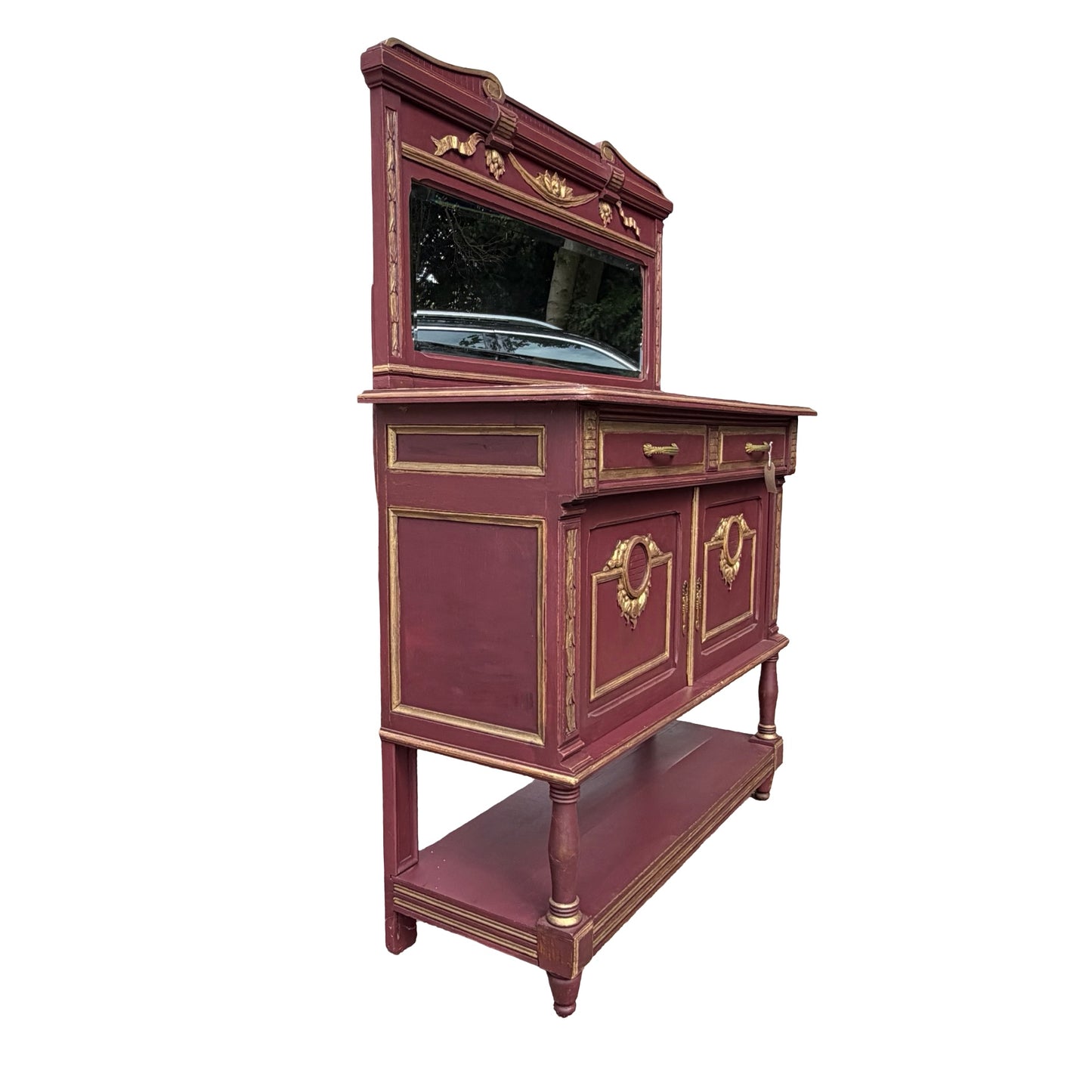 Antique French Neoclassical Buffet Sideboard - Painted Marble Top Dresser 118cm