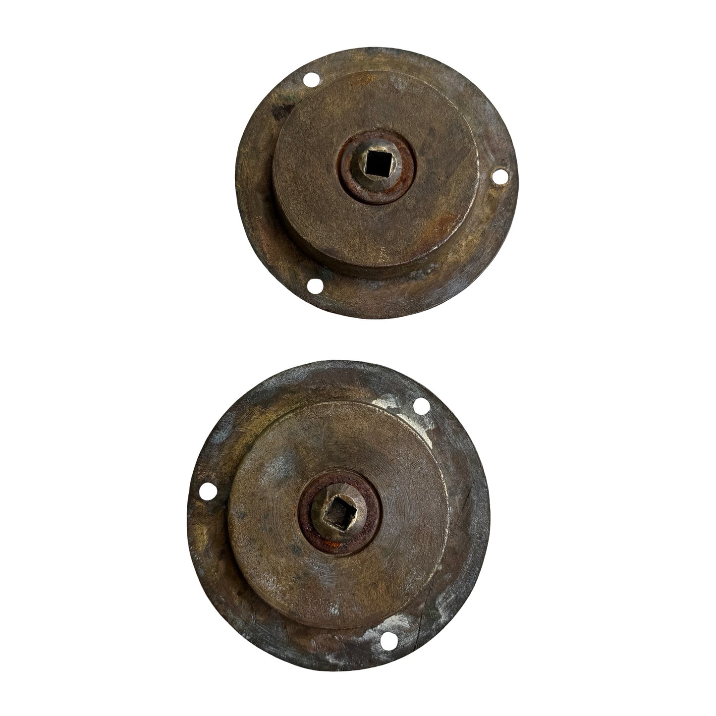 Pair of Antique Brass Flush Round Stable Door Pulls - Recessed Handles 10cm