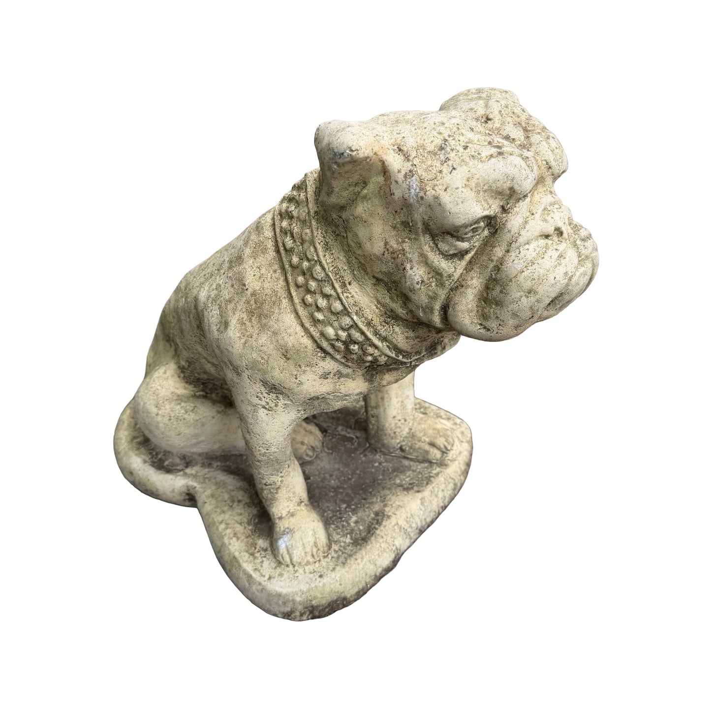Vintage Weathered Reconstituted Stone Bulldog Garden Statue 39cm