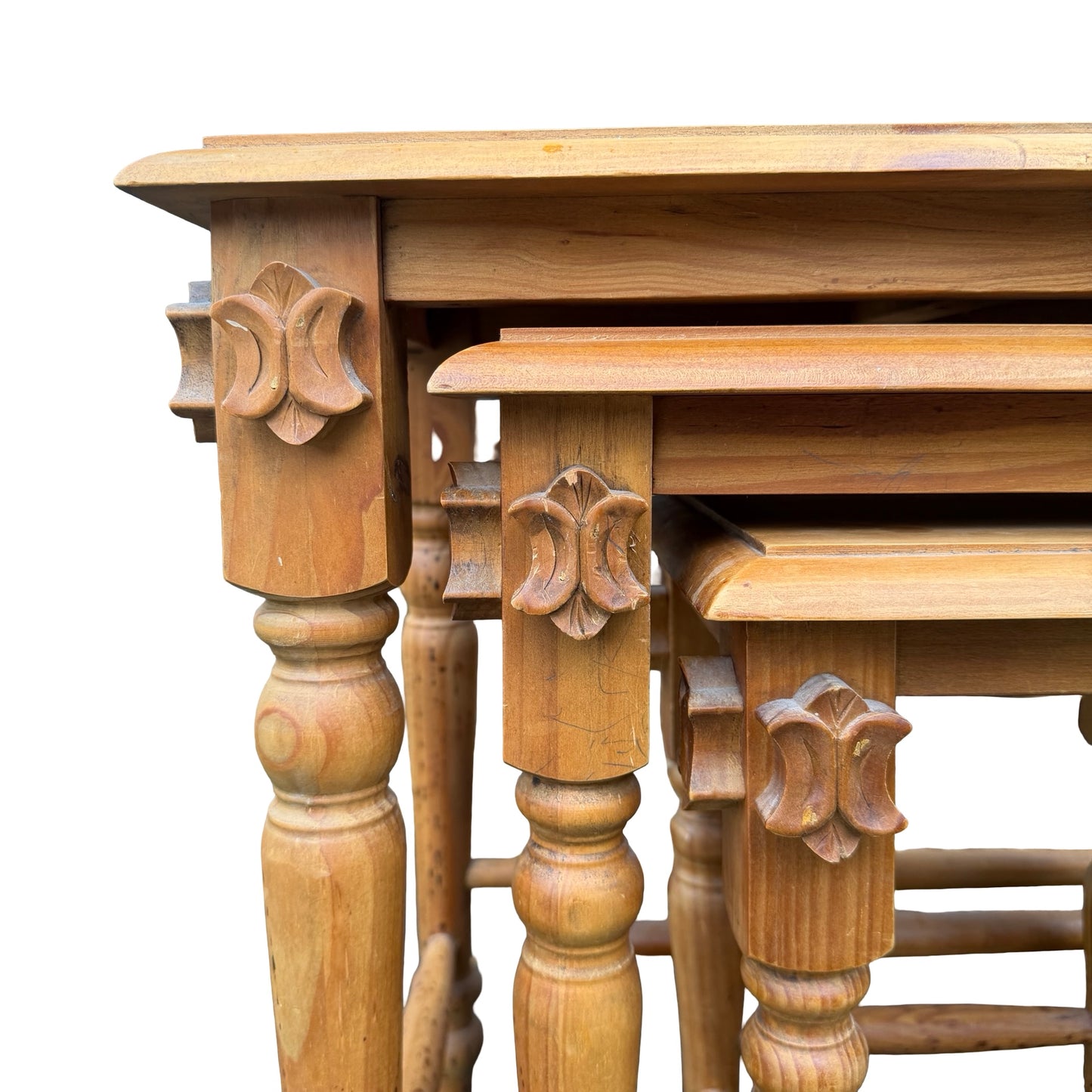 Vintage Solid Wood Nest of 3 Tables - Rustic Side Tables