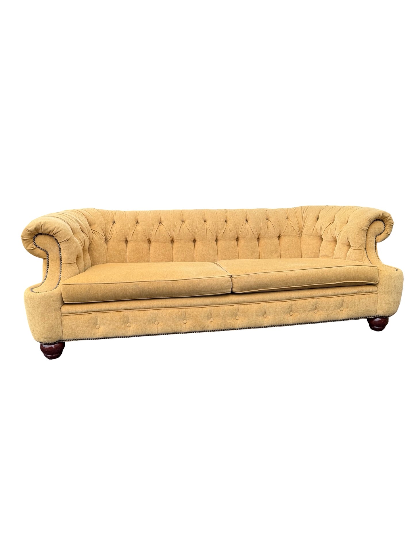 Vintage Mustard Fabric Chesterfield Sofa - Deep Buttoned 3 Seater