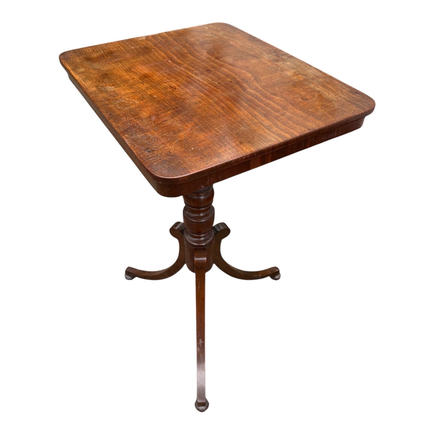 Vintage Mahogany Occasional Side Table – Rectangular Top on Tripod Pedestal Base