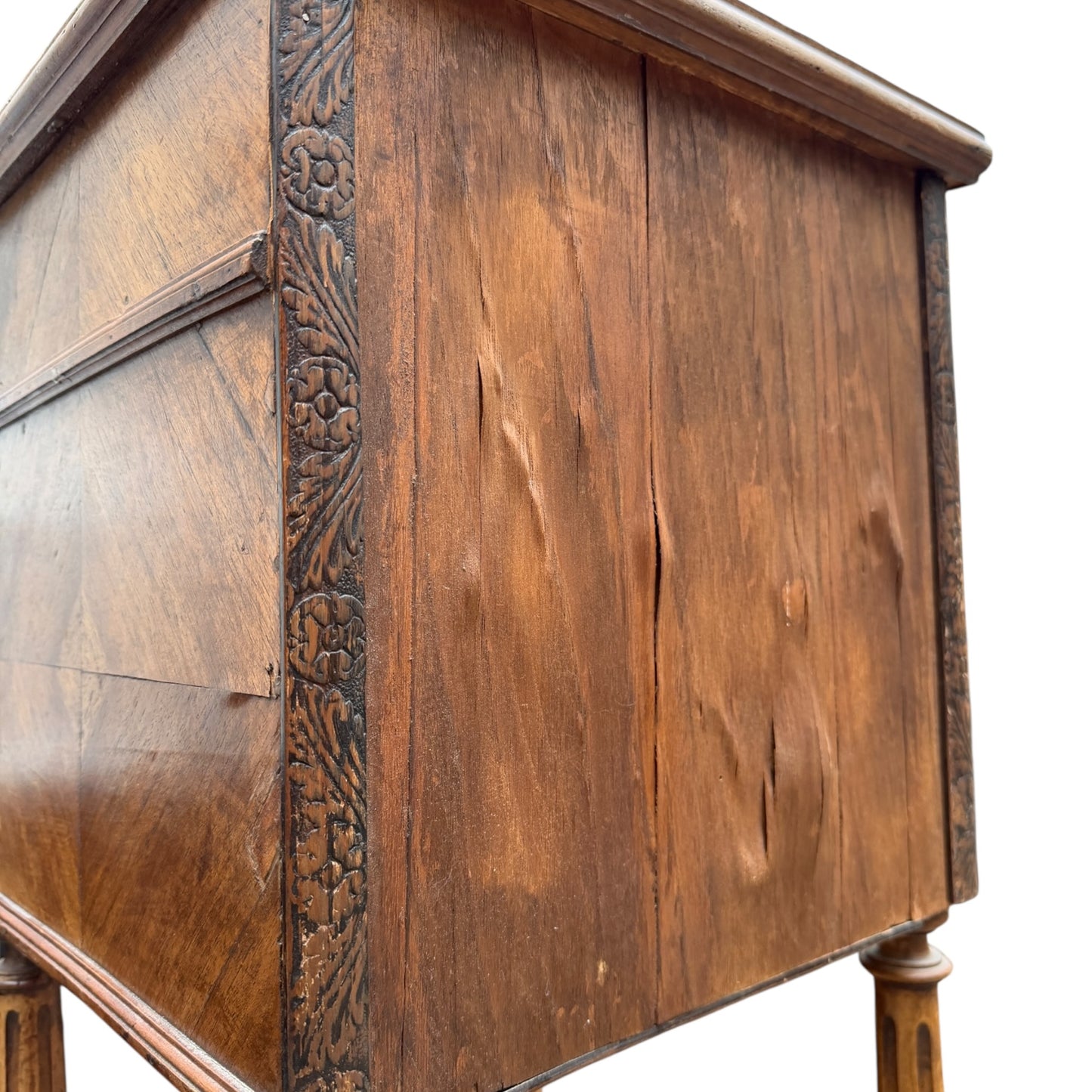Antique 19th Century French Walnut Bedside Cabinet with Drawer & Cupboard – Carved Nightstand