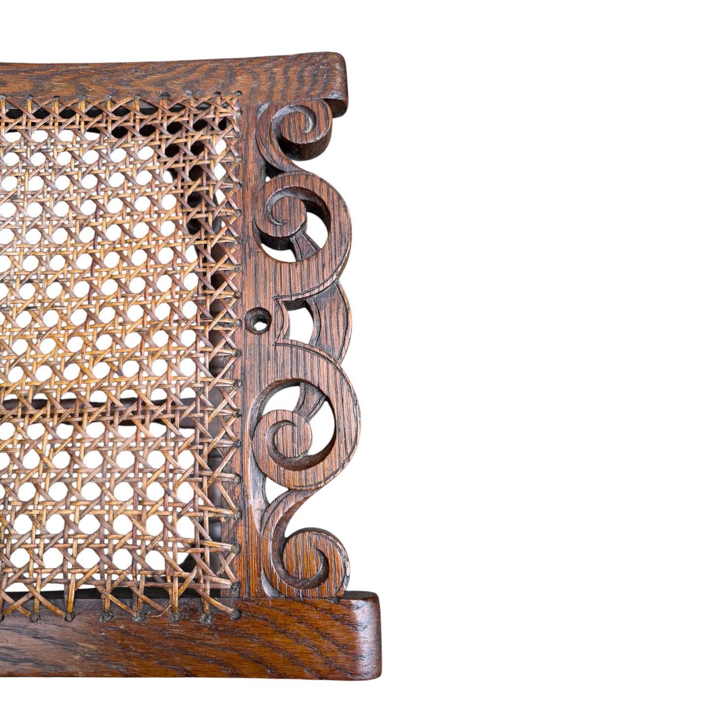 Antique Oak Caned Stool with Barley Twist Stretcher – Edwardian Dressing Table Bench