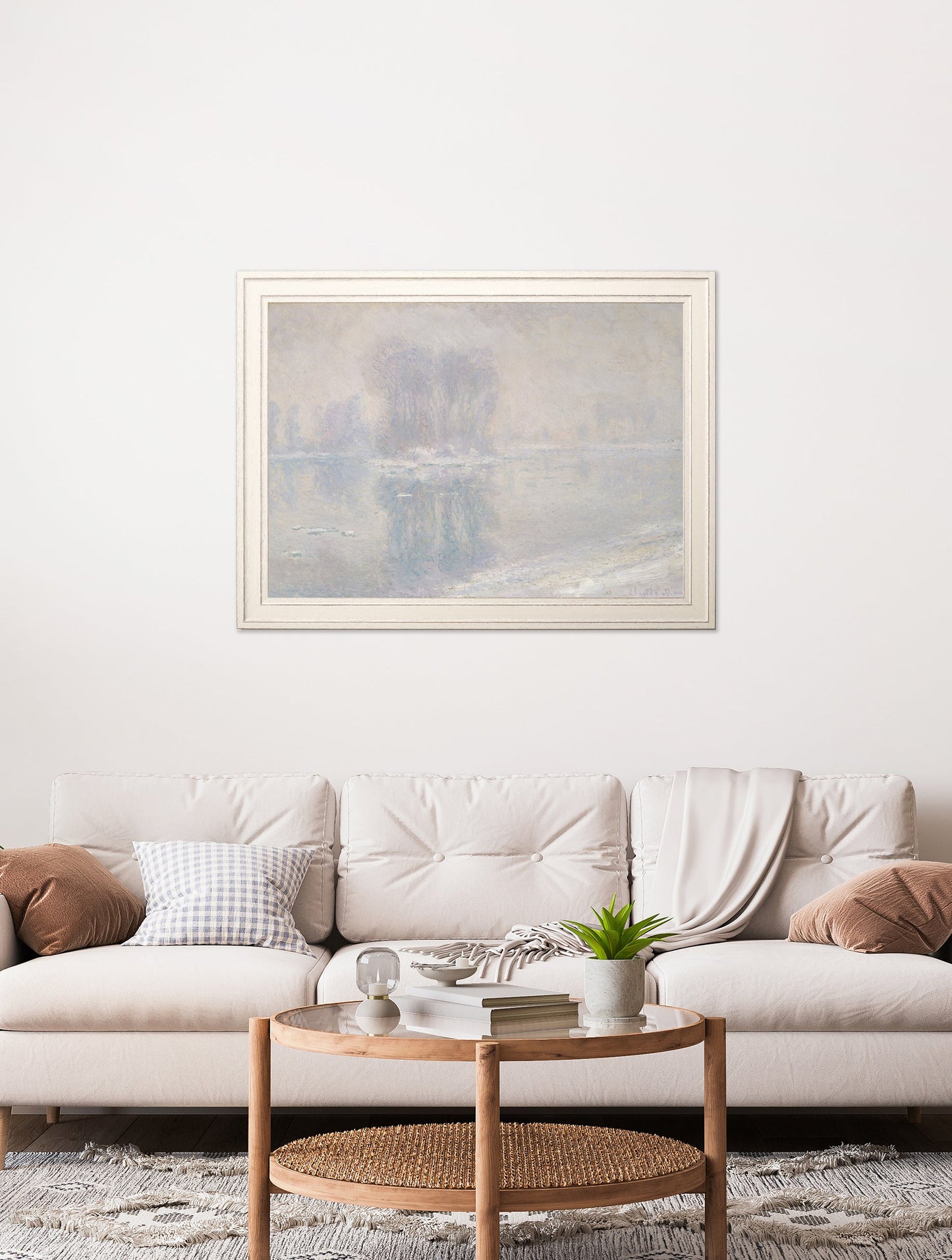 ice floes monet in size 50 x 70cm - glass-fronted framed wall art print with solid wood frame, perfect for luxury home decor