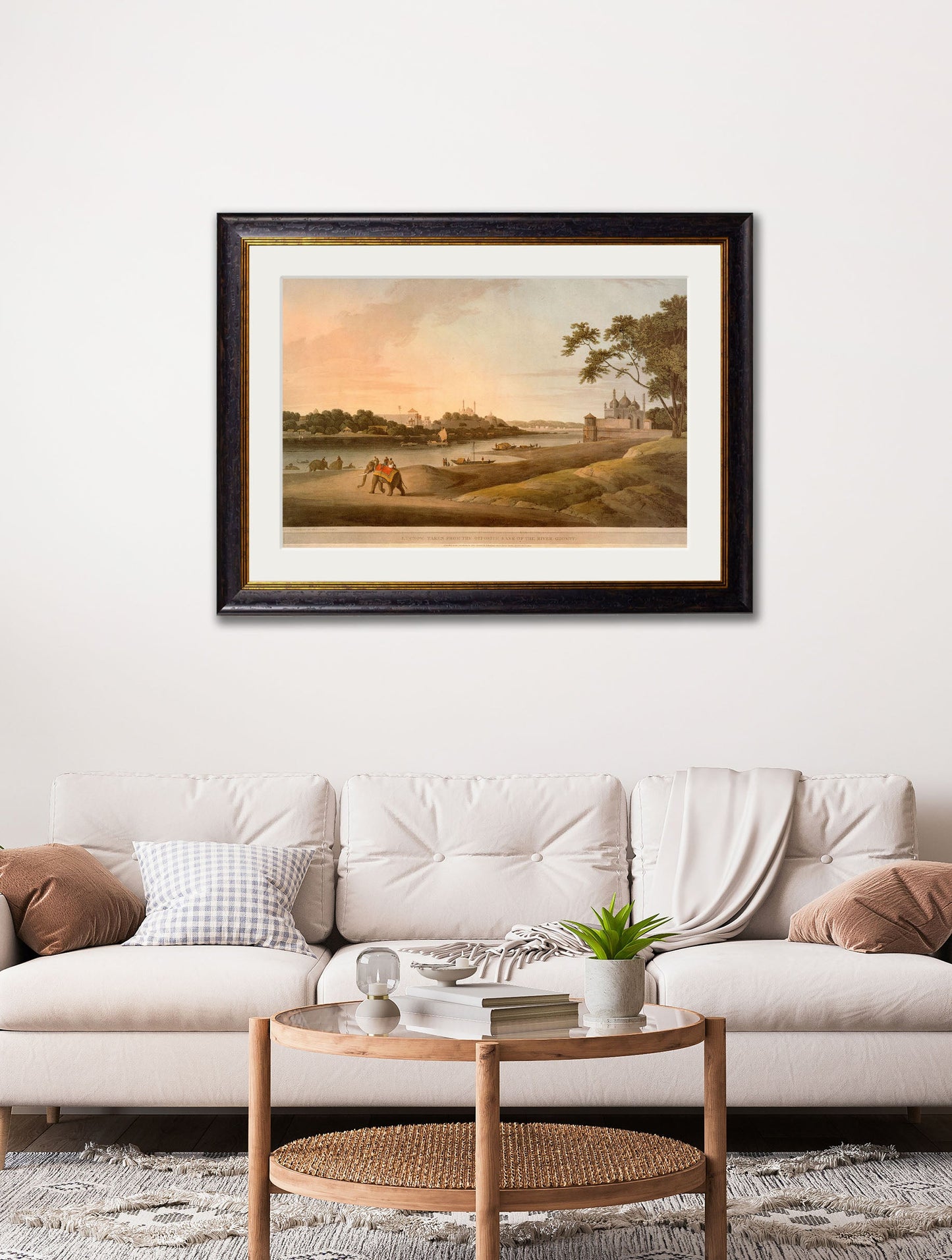 c 1802 lucnow taken from the opposite bank of the river goomty in size 70 x 95cm - glass-fronted framed wall art print with solid wood frame, ideal for modern interiors