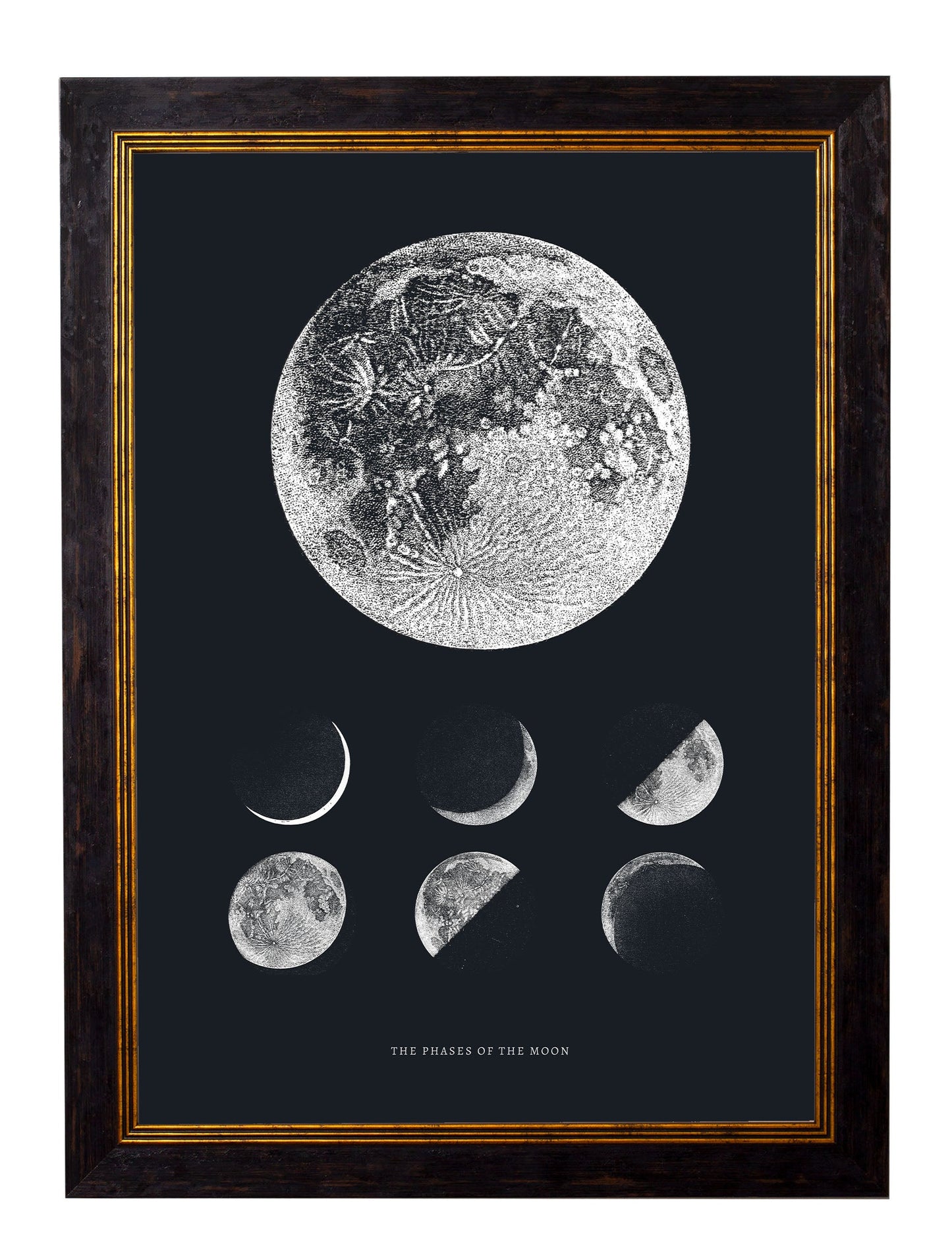 c 1800 phases of the moon in size 50 x 70cm - glass-fronted framed wall art print with solid wood frame, perfect for luxury home decor