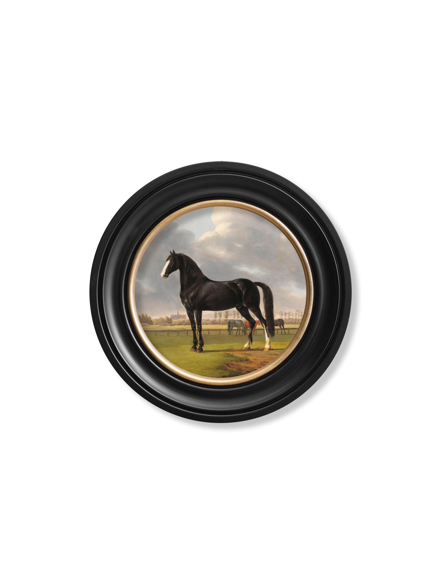 c 1840 horses round frame in size 96 x 96cm - glass-fronted framed wall art print with solid wood frame, designed for high-end interior design