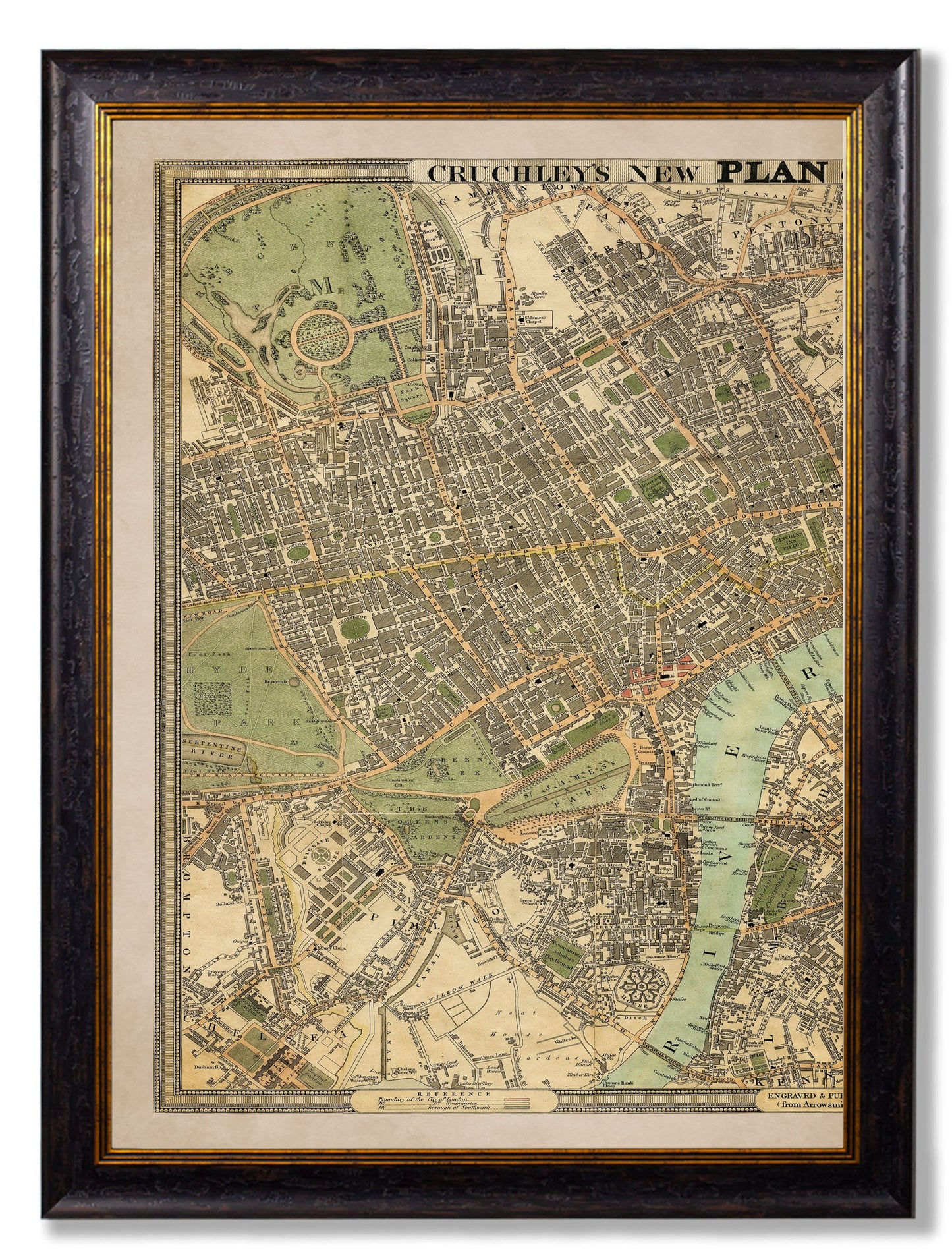 c 1827 london map three framed giclee prints - premium glass-fronted framed art print with solid wood frame, perfect for statement wall decor