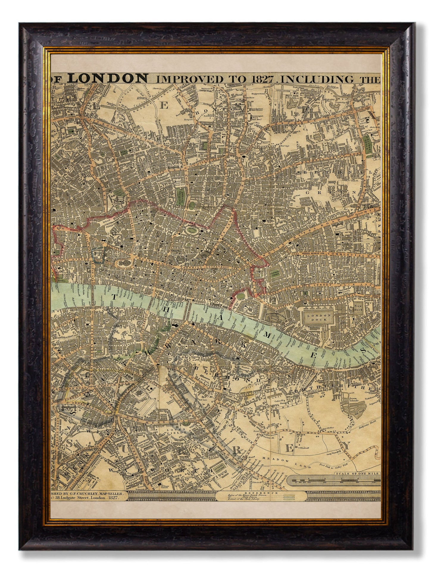 c 1827 london map three framed giclee prints - premium glass-fronted framed art print with solid wood frame, luxury wall art for sophisticated spaces