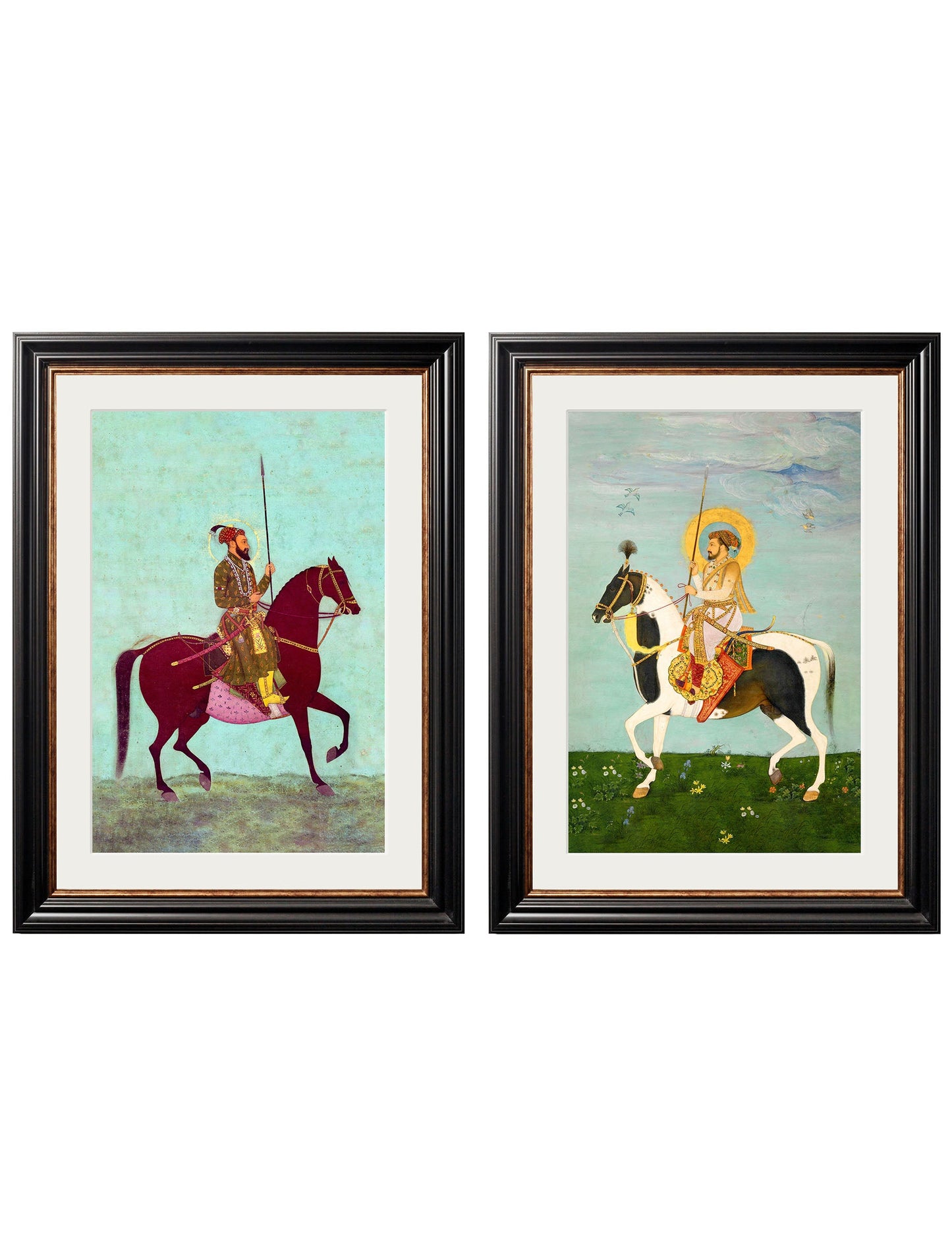 mughals horsemen in size 50 x 70cm - glass-fronted framed wall art print with solid wood frame, adds elegance to your decor