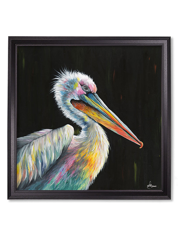 pelican print pierre by amy ansell black square frame - premium glass-fronted framed art print with solid wood frame, ideal for contemporary home styling