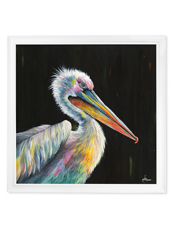 pelican print pierre by amy ansell strong white square frame - premium glass-fronted framed art print with solid wood frame, a beautiful addition to stylish homes