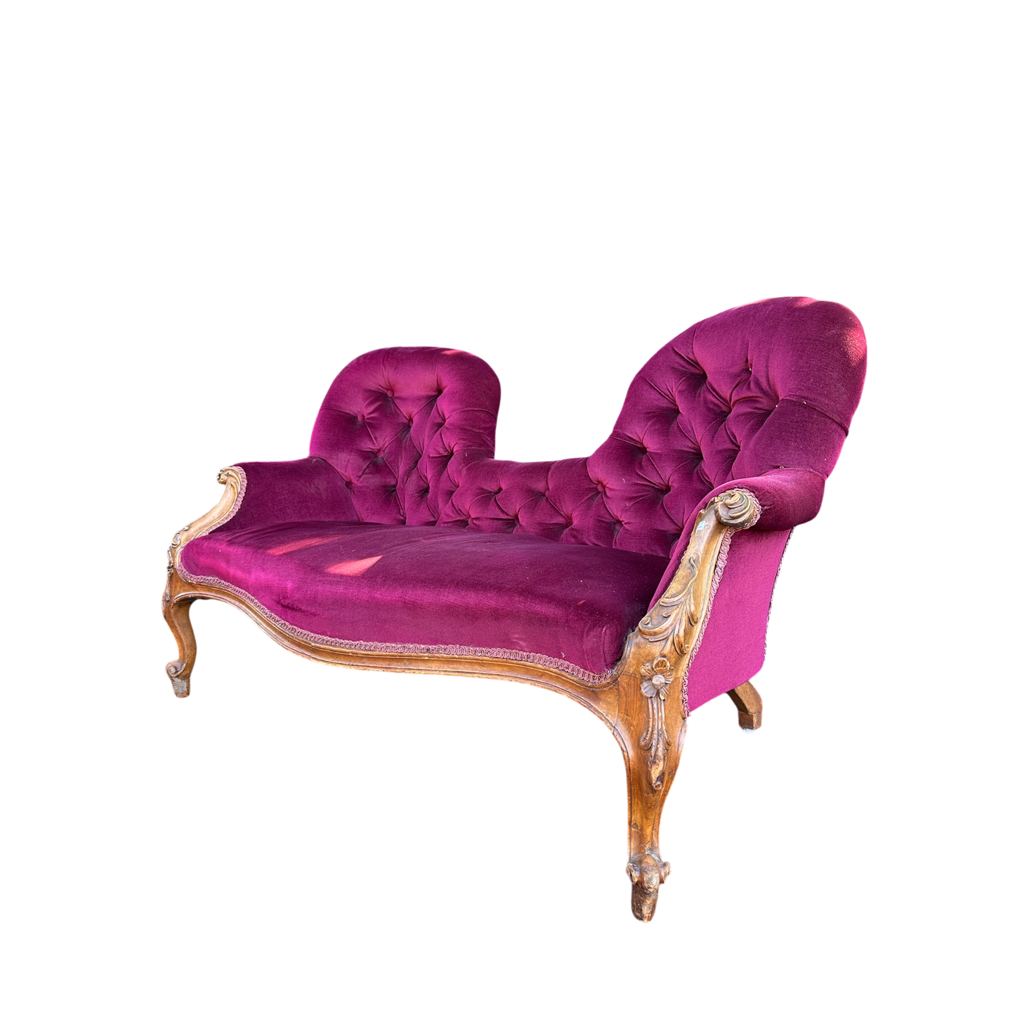 Quality Mid Victorian Double Camel-Back Walnut Framed Settee Chaise Sofa