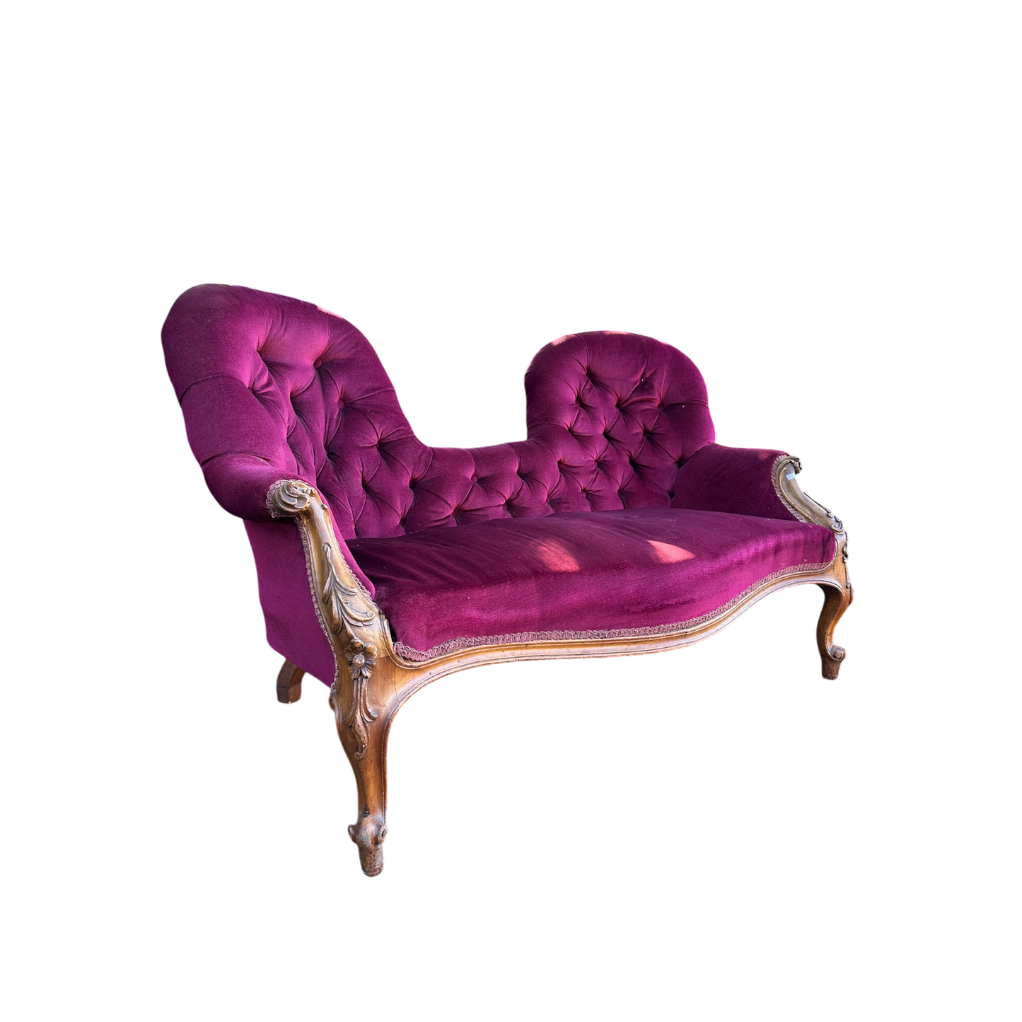 Quality Mid Victorian Double Camel-Back Walnut Framed Settee Chaise Sofa