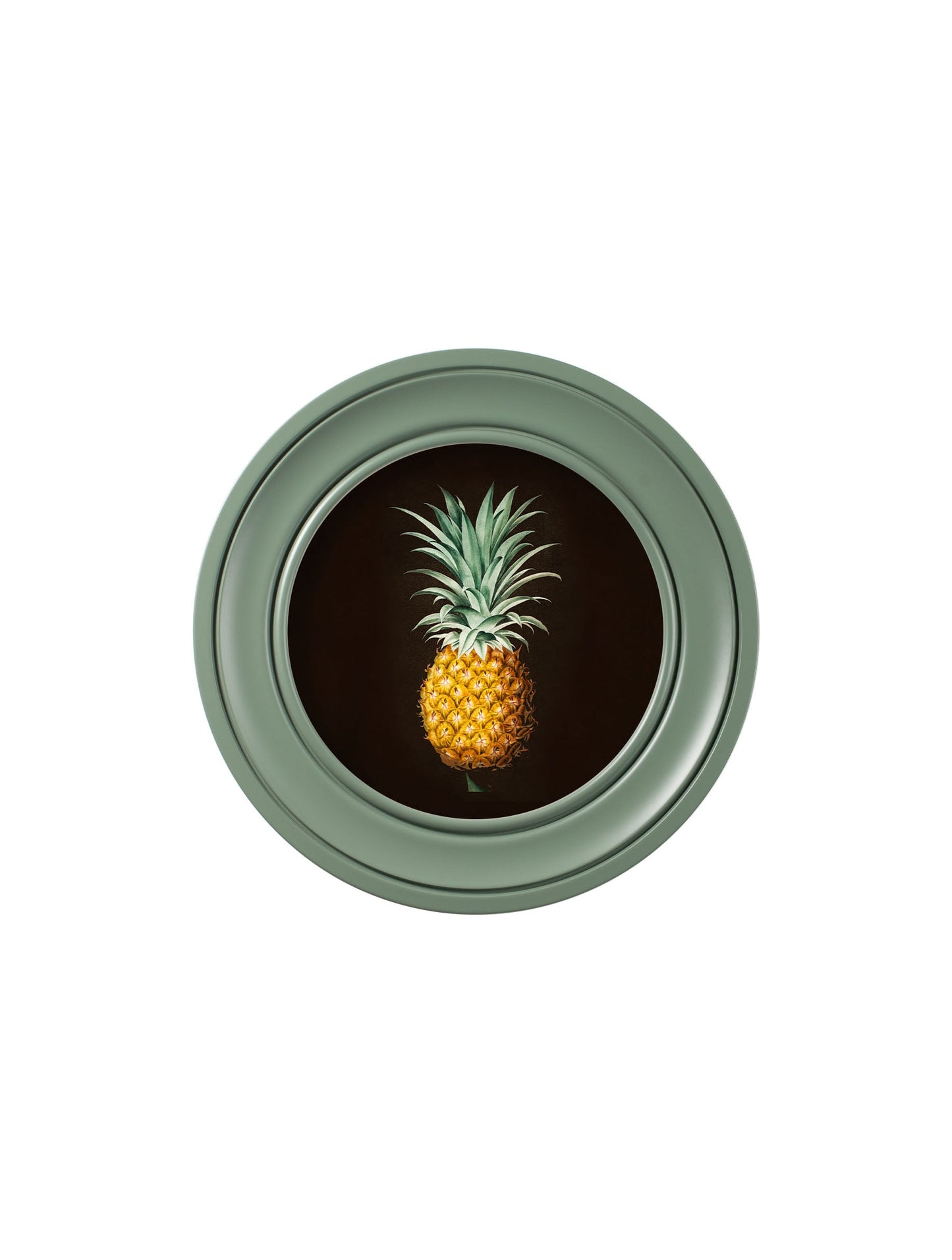 c 1812 pineapple study black green round frame in size 70 x 70cm - glass-fronted framed wall art print with solid wood frame, designed for high-end interior design