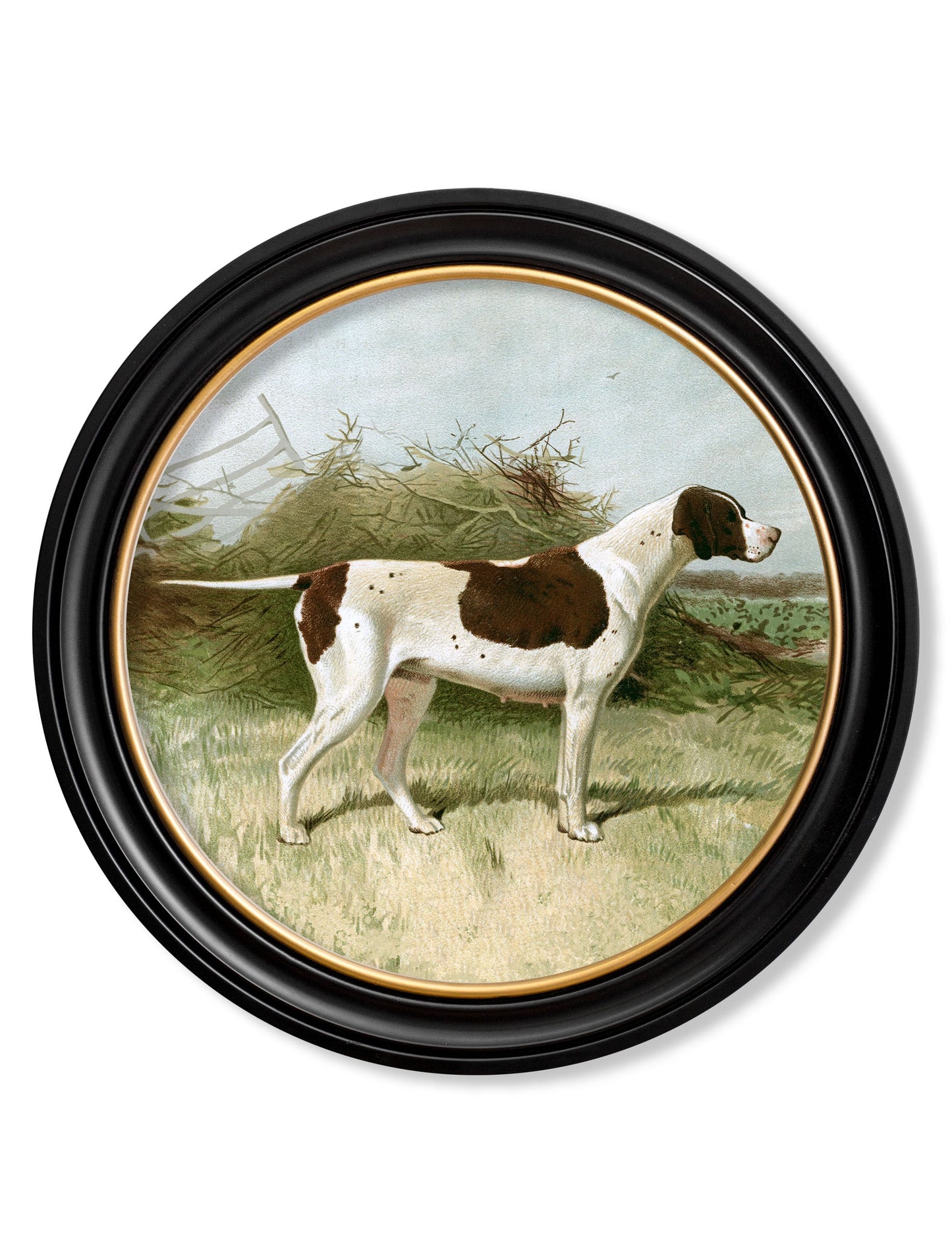 c 1881 working dogs round frame in size 44 x 44cm - glass-fronted framed wall art print with solid wood frame, perfect for statement wall decor