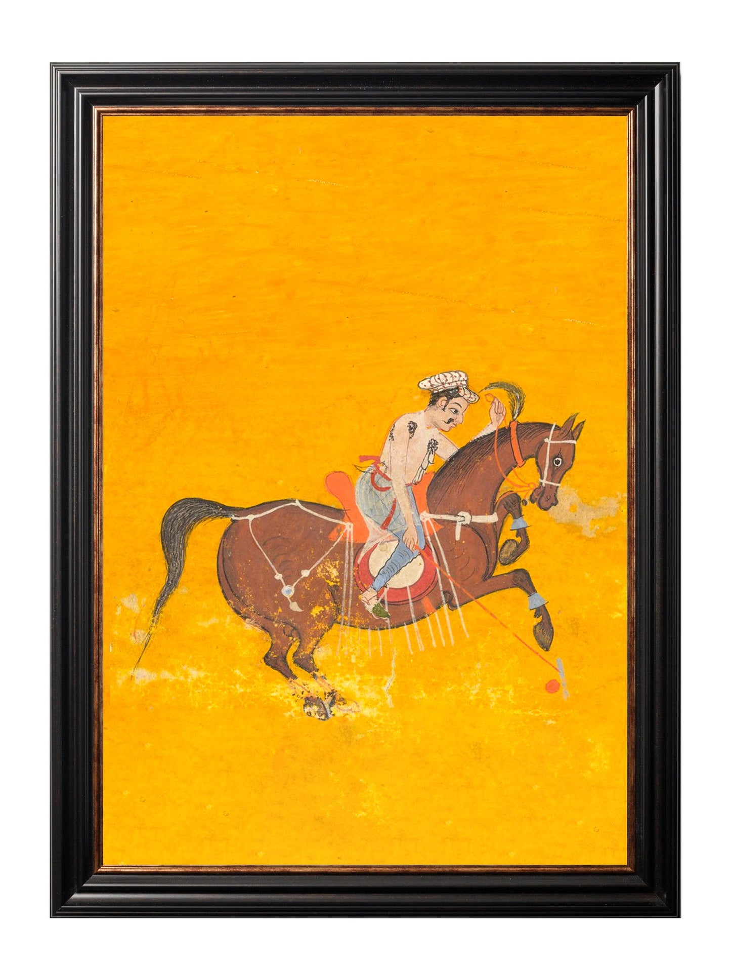 c 17th century indian polo players triptych - premium glass-fronted framed art print with solid wood frame, designed for high-end interior design