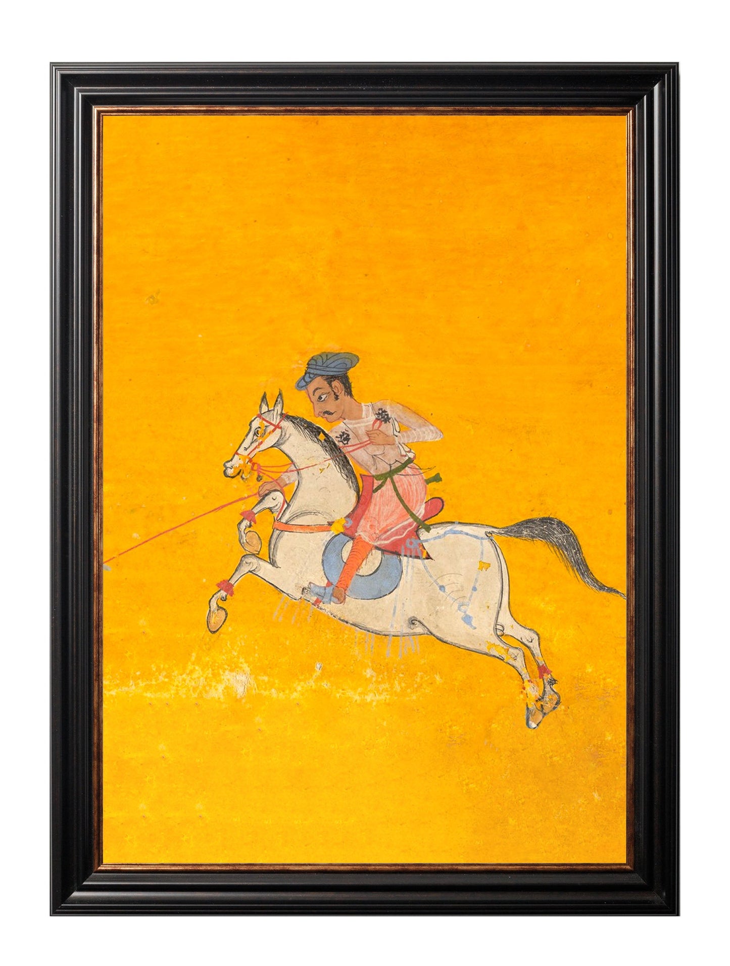 c 17th century indian polo players triptych - premium glass-fronted framed art print with solid wood frame, perfect for luxury home decor