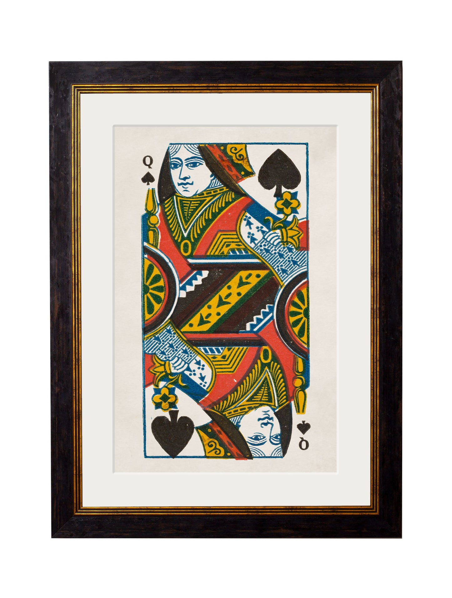 king queen of spades in size 50 x 70cm - glass-fronted framed wall art print with solid wood frame, perfect for luxury home decor