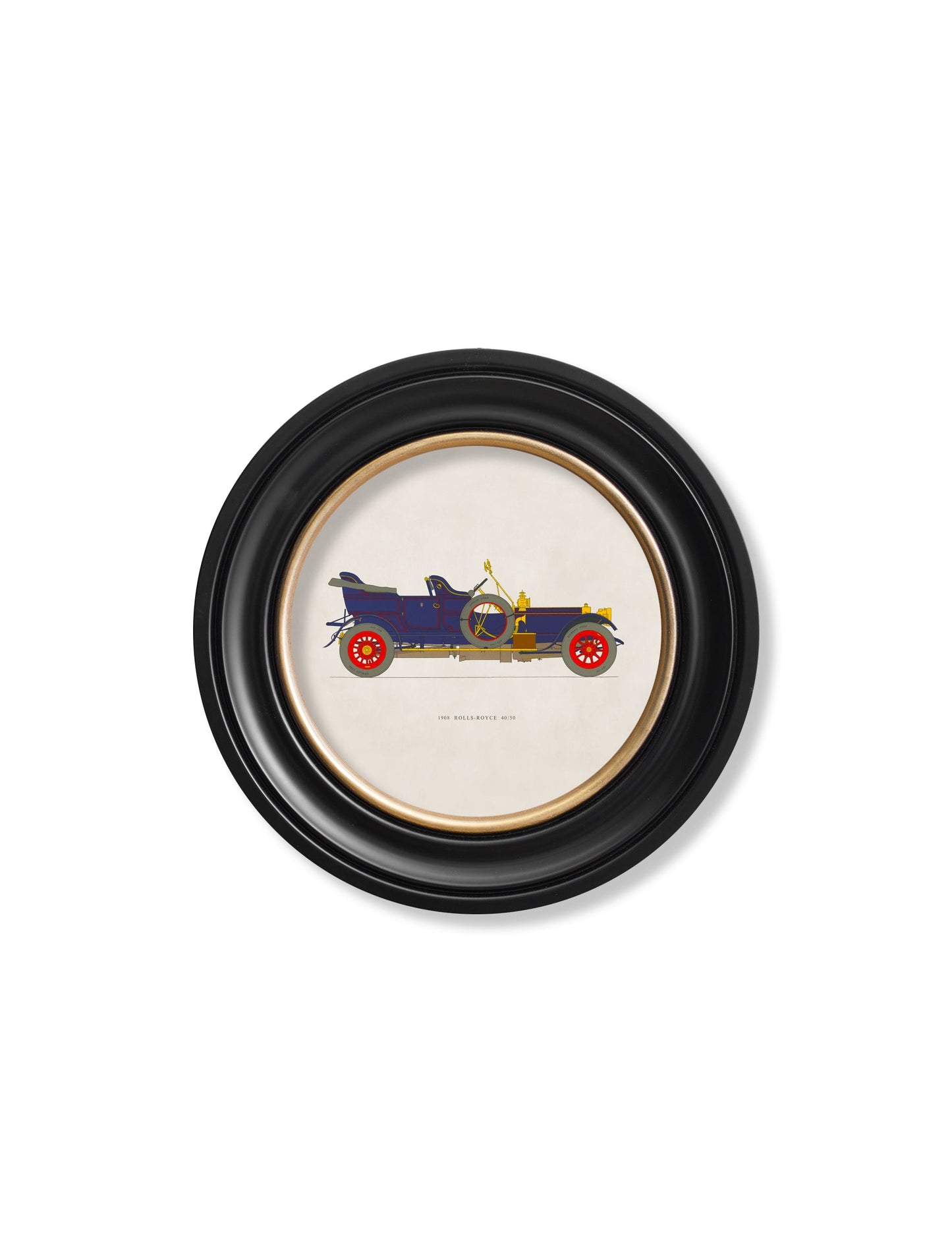 1908 rolls royce 40 50 in round frame - premium glass-fronted framed art print with solid wood frame, ideal for contemporary home styling