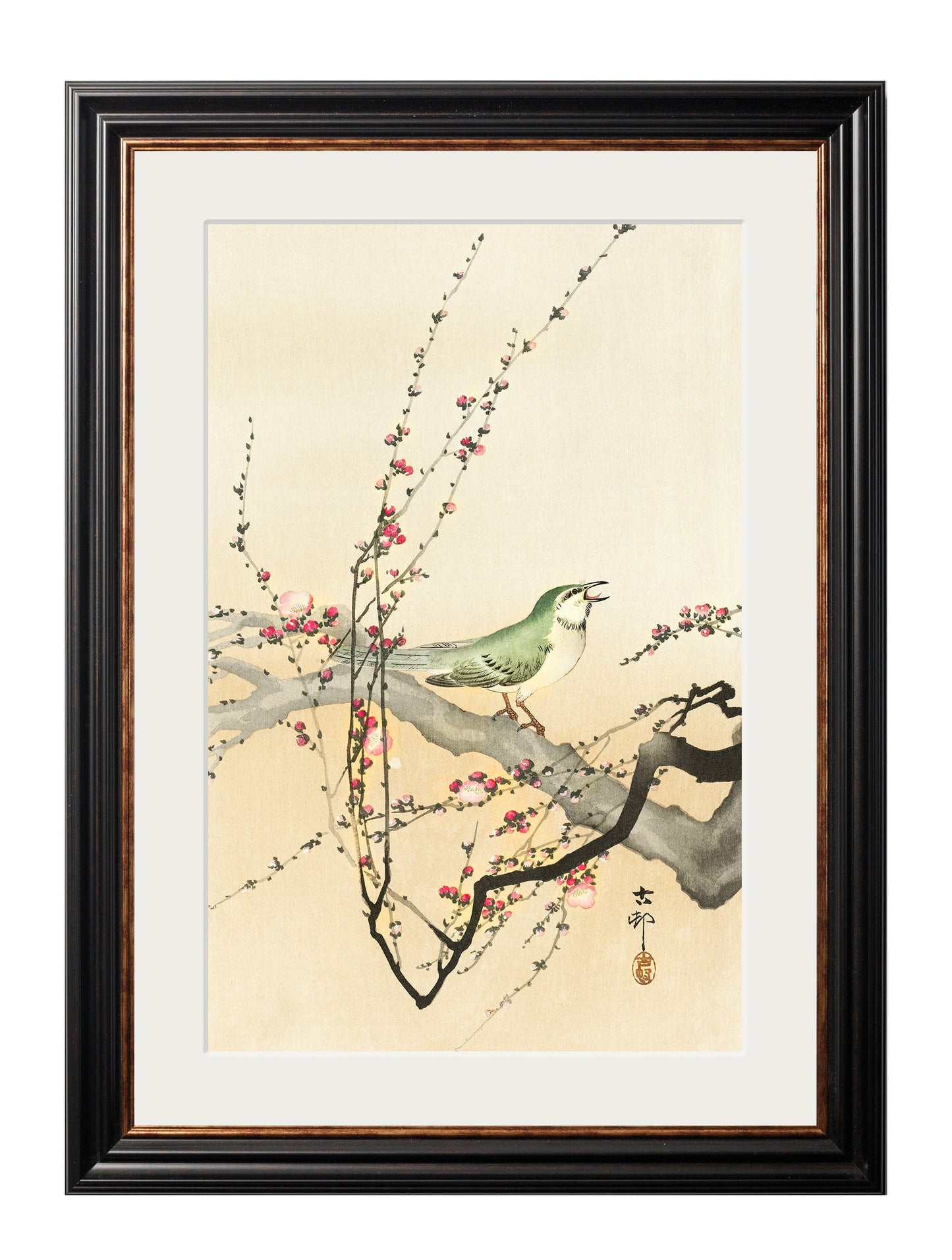c 1910 garden birds ohara koson in size 50 x 70cm - glass-fronted framed wall art print with solid wood frame, adds elegance to your decor