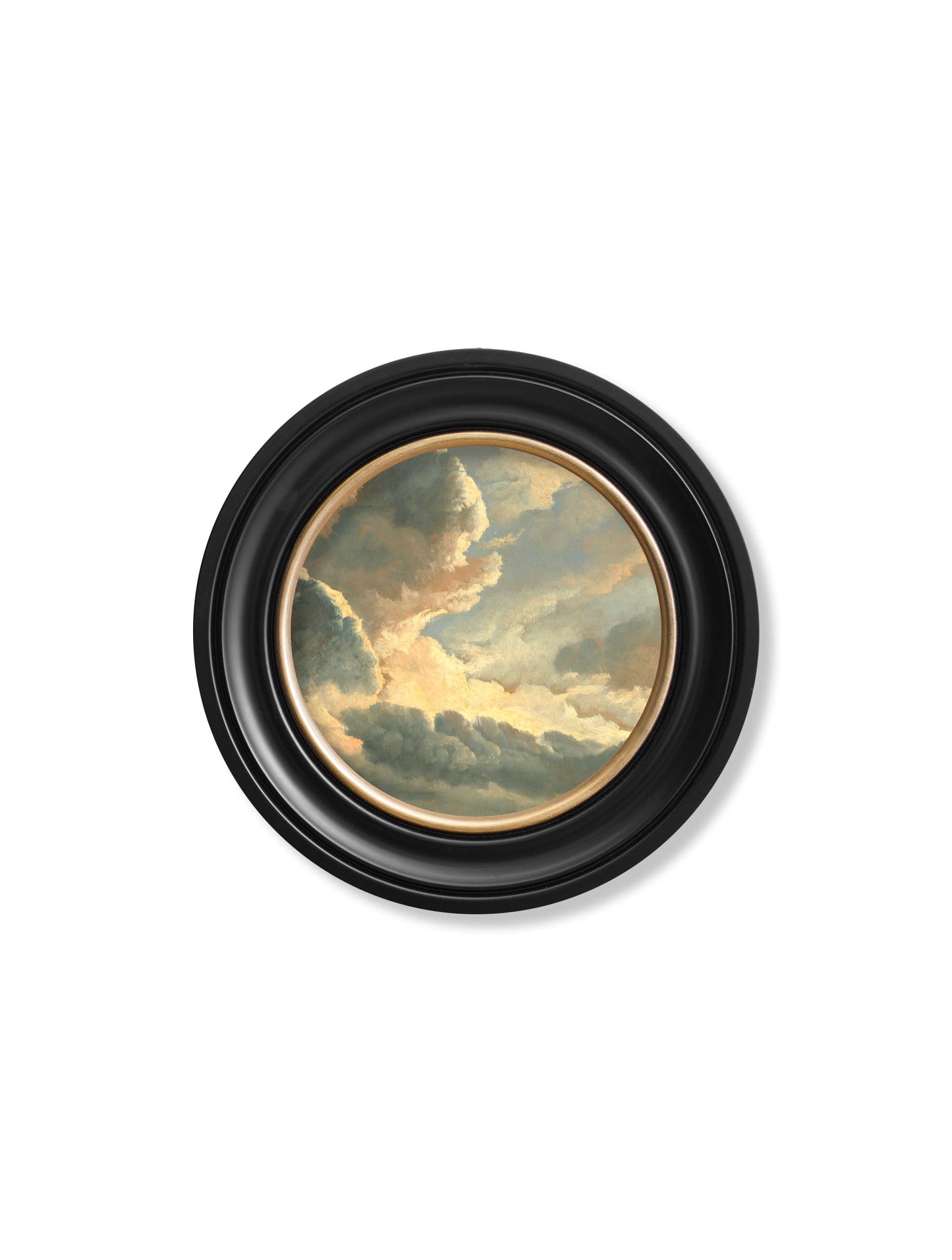 study of clouds round frame in size 96 x 96cm - glass-fronted framed wall art print with solid wood frame, luxury wall art for sophisticated spaces