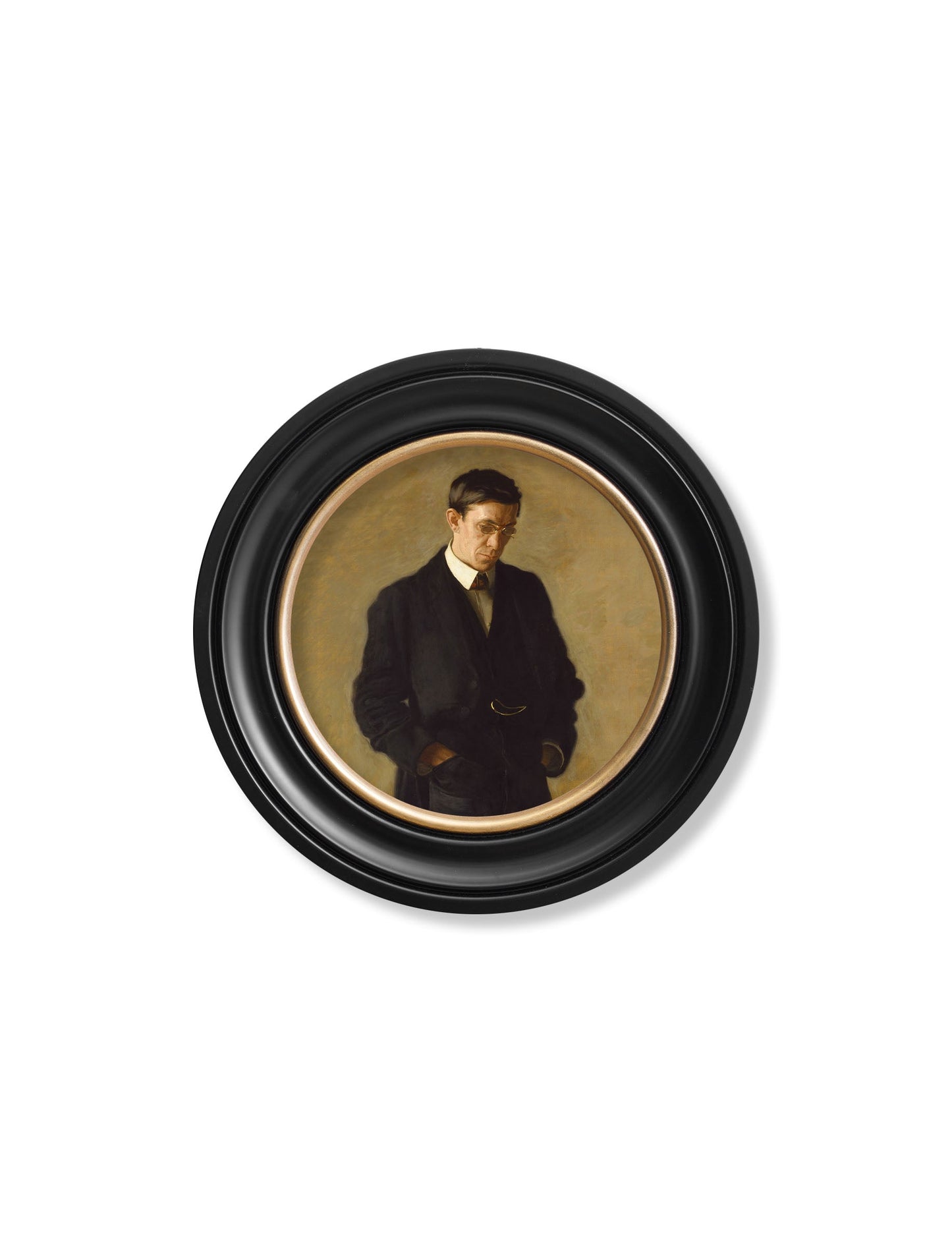 c 1900 the thinker thomas eakins round frame in size 96 x 96 cm - glass-fronted framed wall art print with solid wood frame, ideal for contemporary home styling
