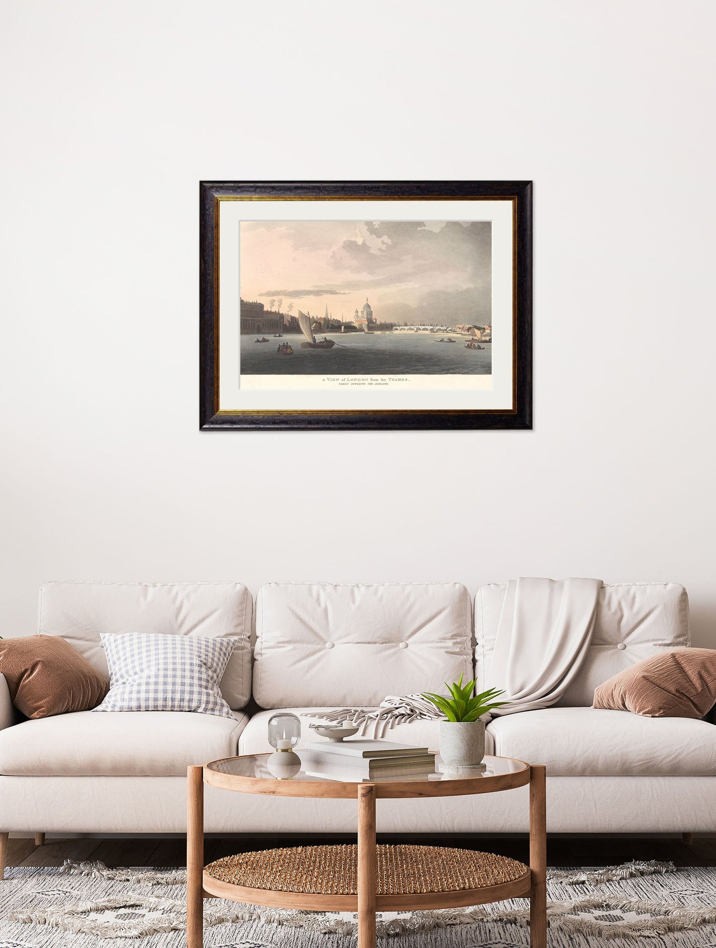 c 1808 view of london from the thames in size 70 x 95cm - glass-fronted framed wall art print with solid wood frame, luxury wall art for sophisticated spaces