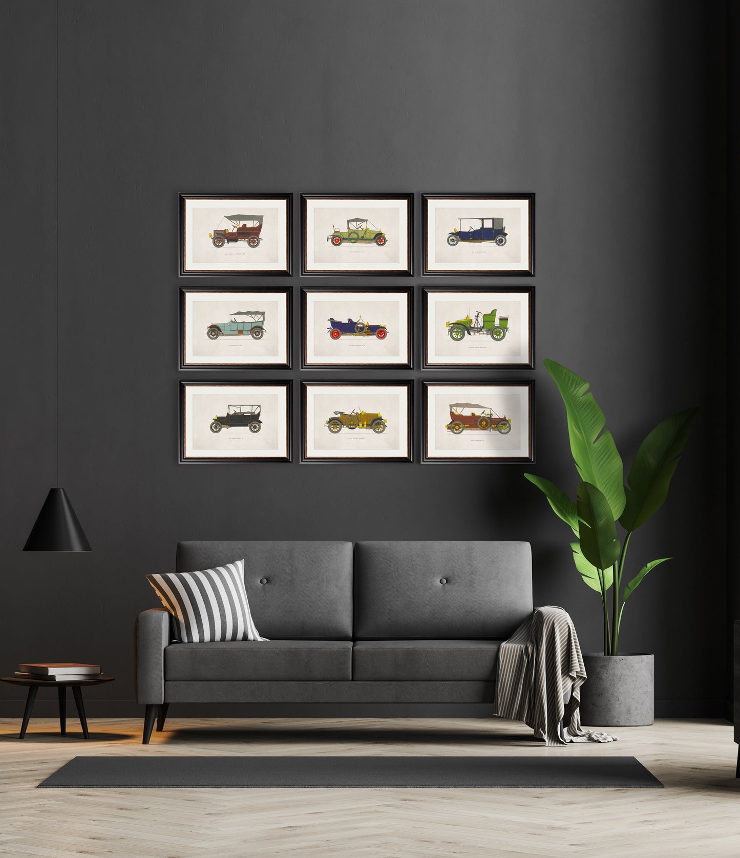 1915 ford model t in size 50 x 70cm - glass-fronted framed wall art print with solid wood frame, designed for high-end interior design