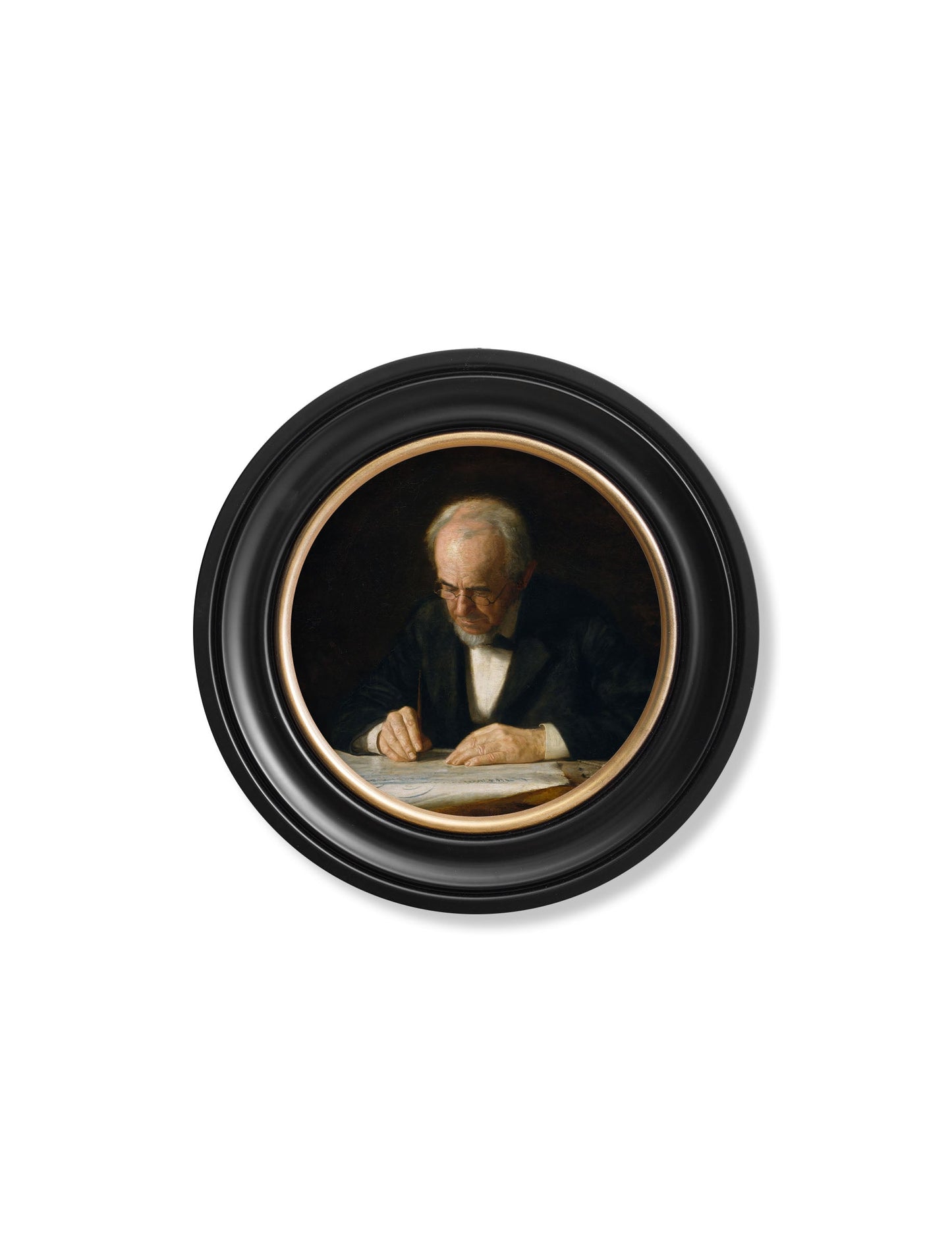 c 1882 the writing master thomas eakins round frame in size 96 x 96 cm - glass-fronted framed wall art print with solid wood frame, adds elegance to your decor