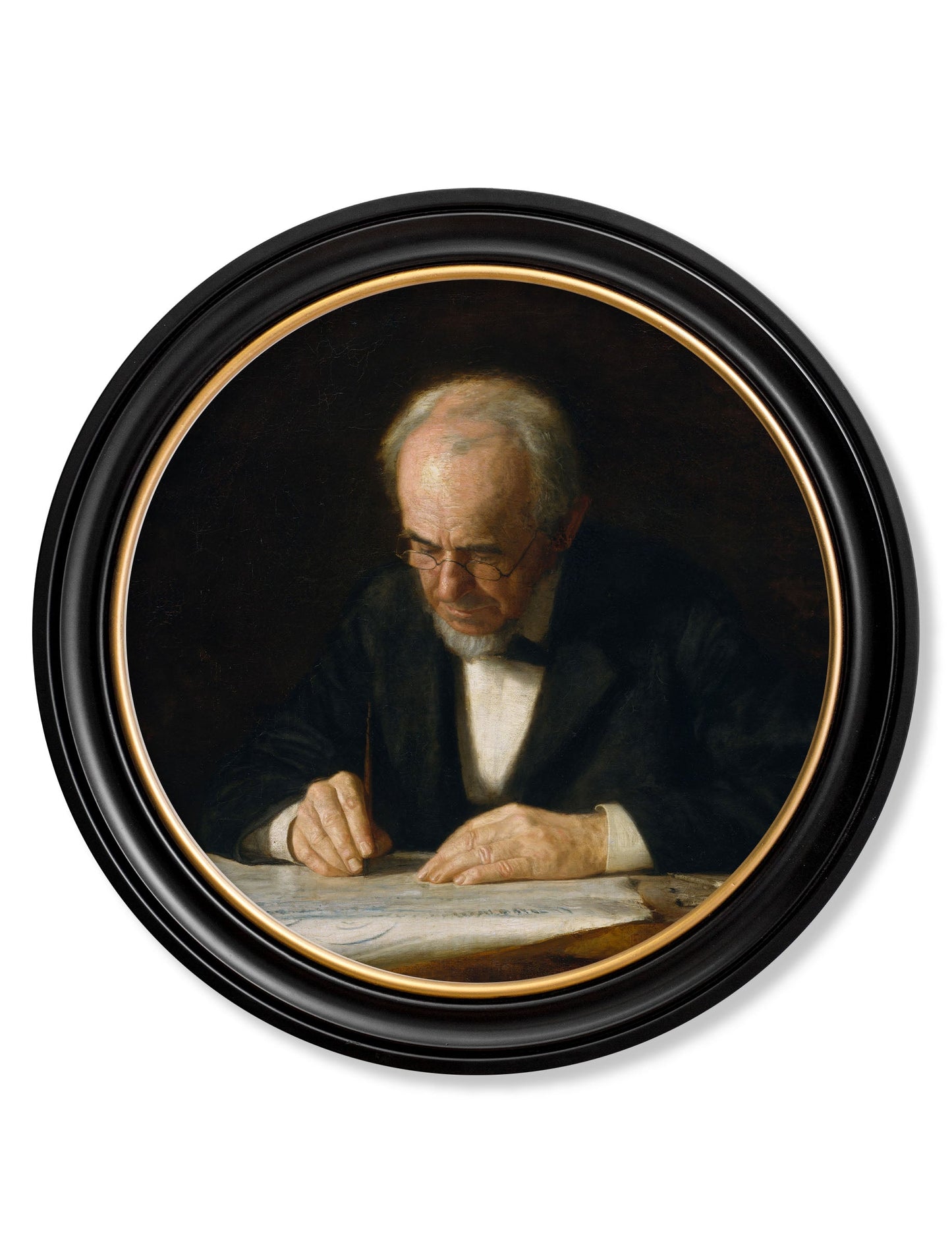 c.1882 The Writing Master - Thomas Eakins - Round Frame in size 44 x 44 cm - glass-fronted framed wall art print with solid wood frame, designed for high-end interior design