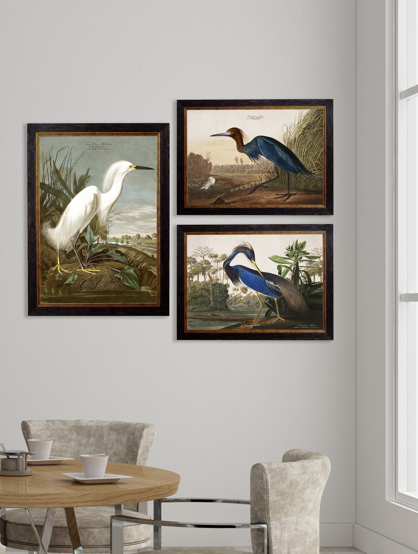 c 1838 audubons herons in size 38 x 50cm - glass-fronted framed wall art print with solid wood frame, ideal for modern interiors