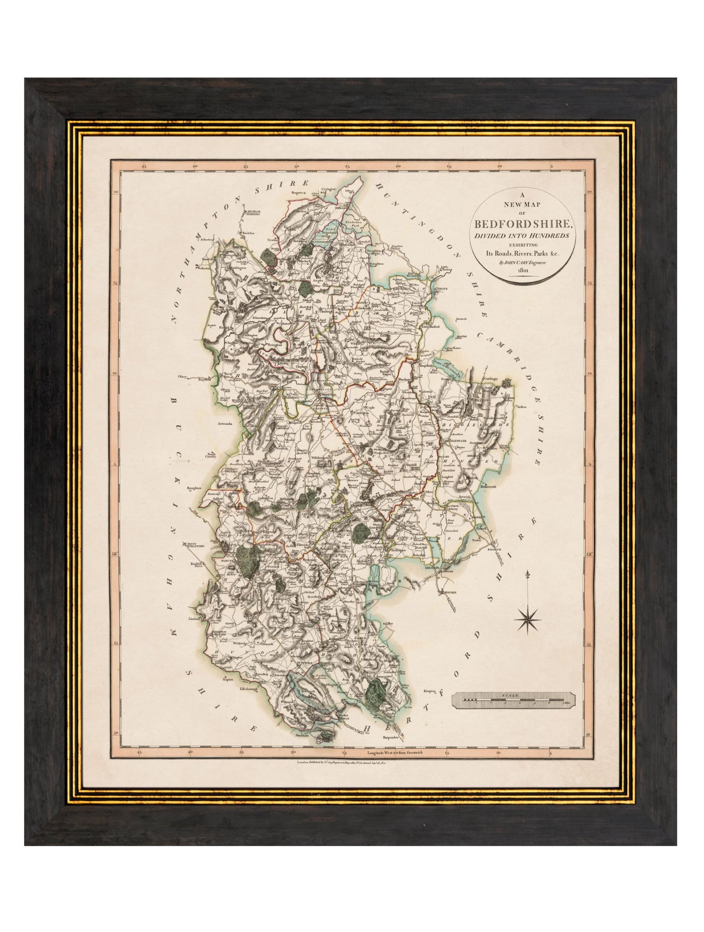 c 1806 county maps of england - premium glass-fronted framed art print with solid wood frame, ideal for modern interiors