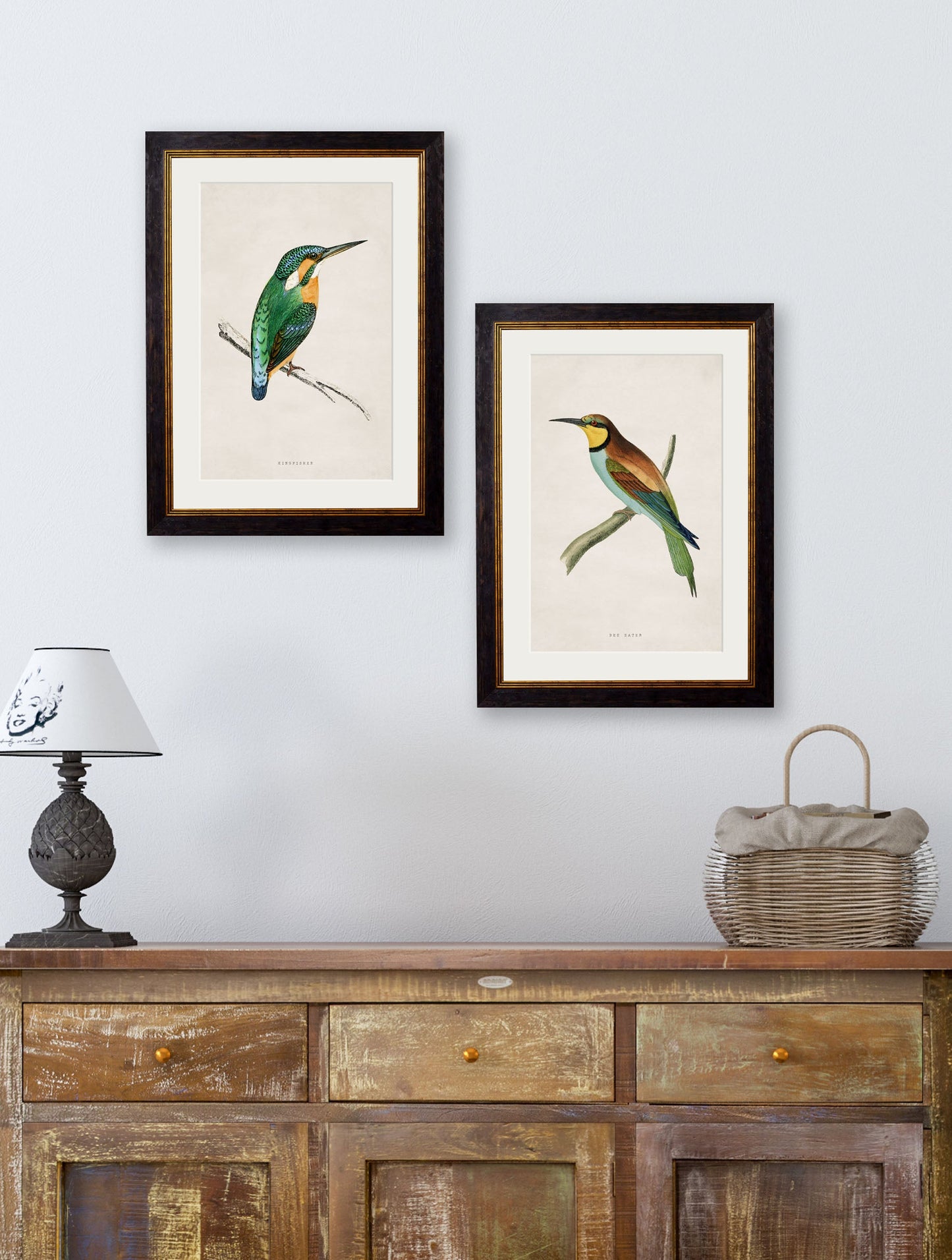 c 1850s bee eater in size 38 x 50cm - glass-fronted framed wall art print with solid wood frame, a beautiful addition to stylish homes