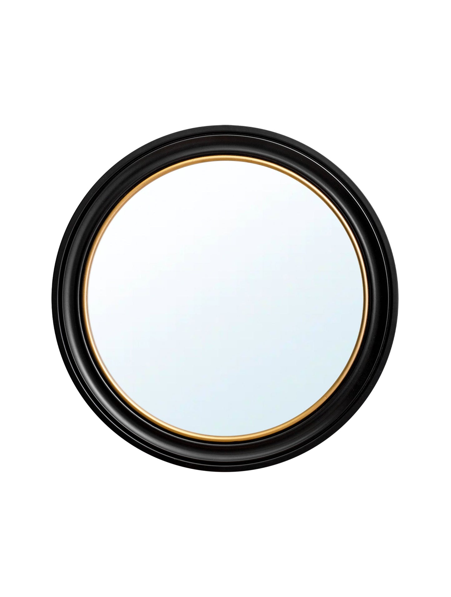 Round Mirror - Black and Gold in size 44 x 44 cm - glass-fronted framed wall art print with solid wood frame, perfect for luxury home decor