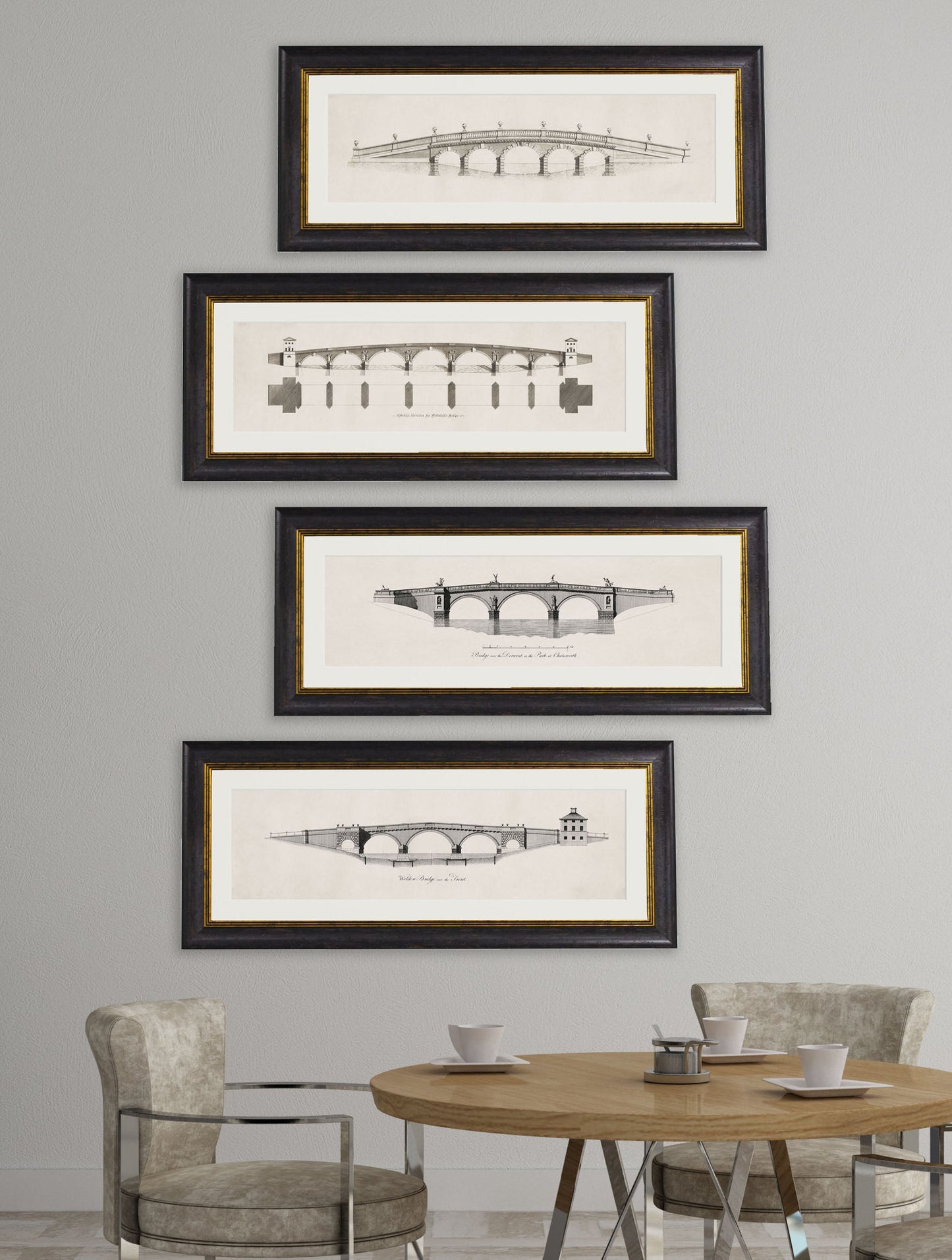c 1737 chatsworth park bridge framed print in size 95 x 38cm - glass-fronted framed wall art print with solid wood frame, a beautiful addition to stylish homes