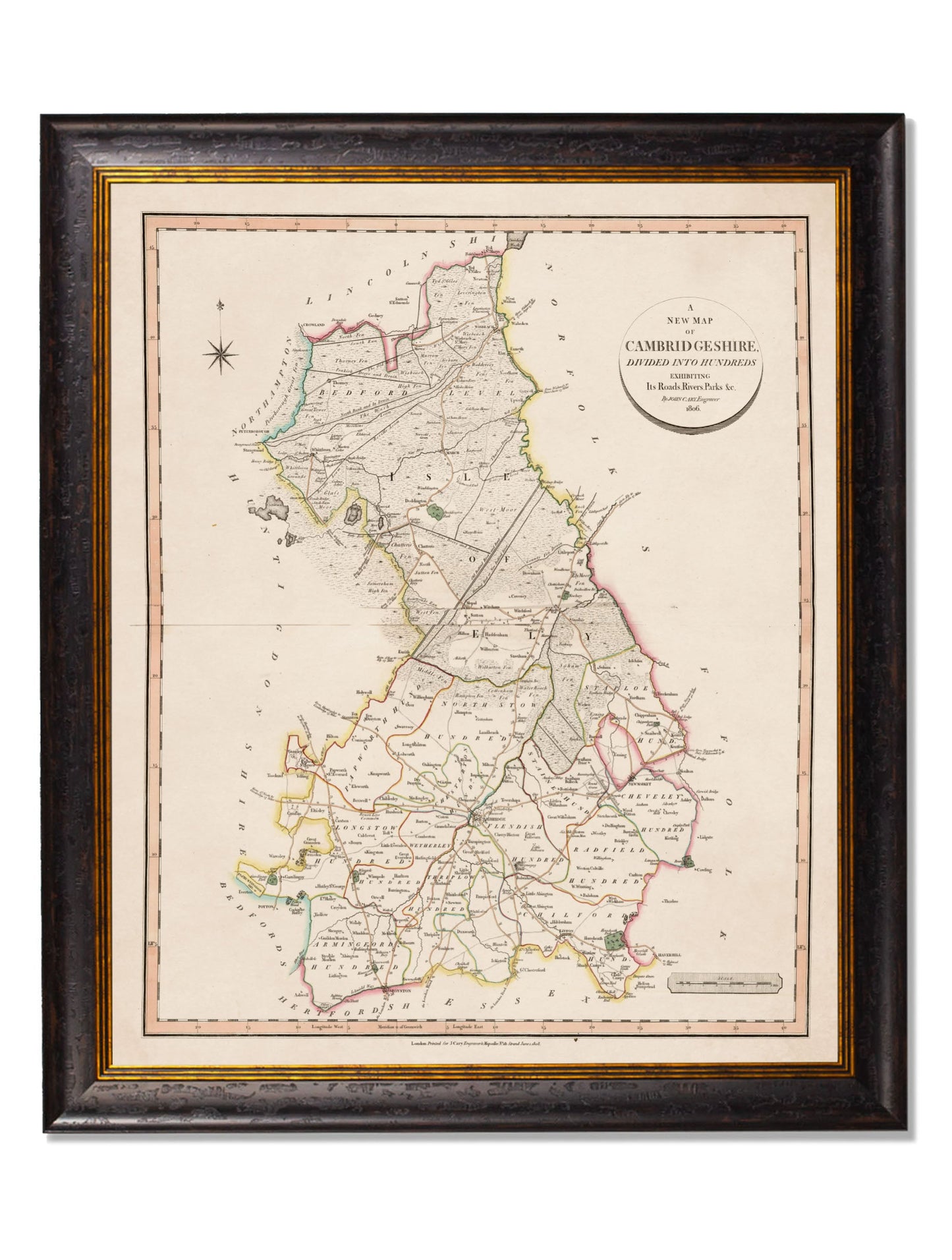 c 1806 county maps of england - premium glass-fronted framed art print with solid wood frame, a beautiful addition to stylish homes