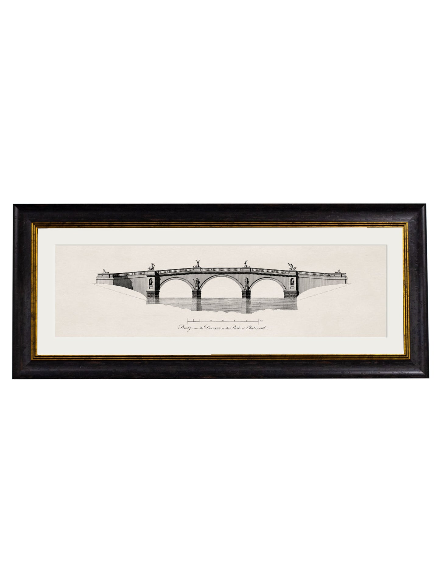 c 1737 chatsworth park bridge framed print in size 95 x 38cm - glass-fronted framed wall art print with solid wood frame, a beautiful addition to stylish homes