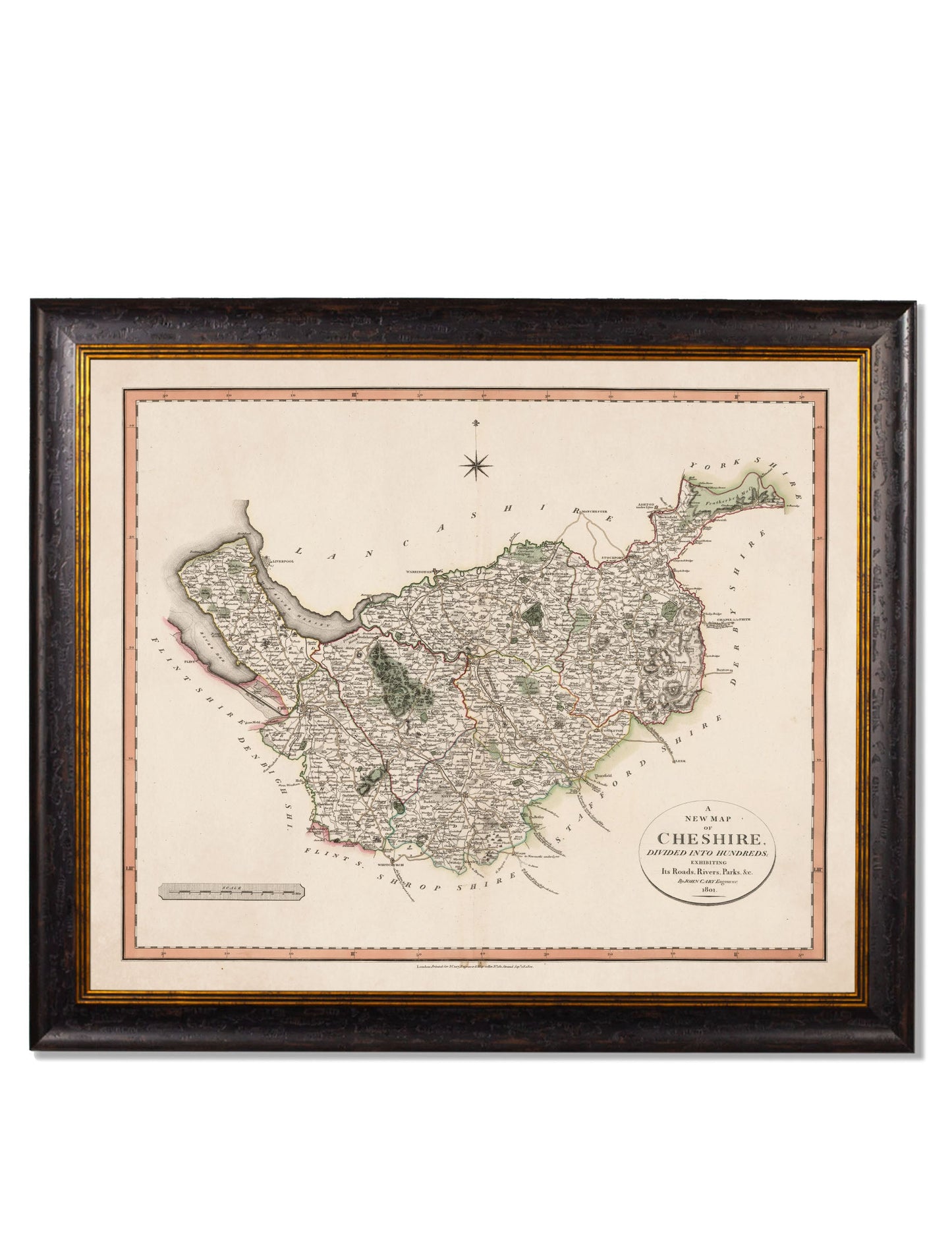 c 1806 county maps of england in size 84 x 70cm - glass-fronted framed wall art print with solid wood frame, designed for high-end interior design