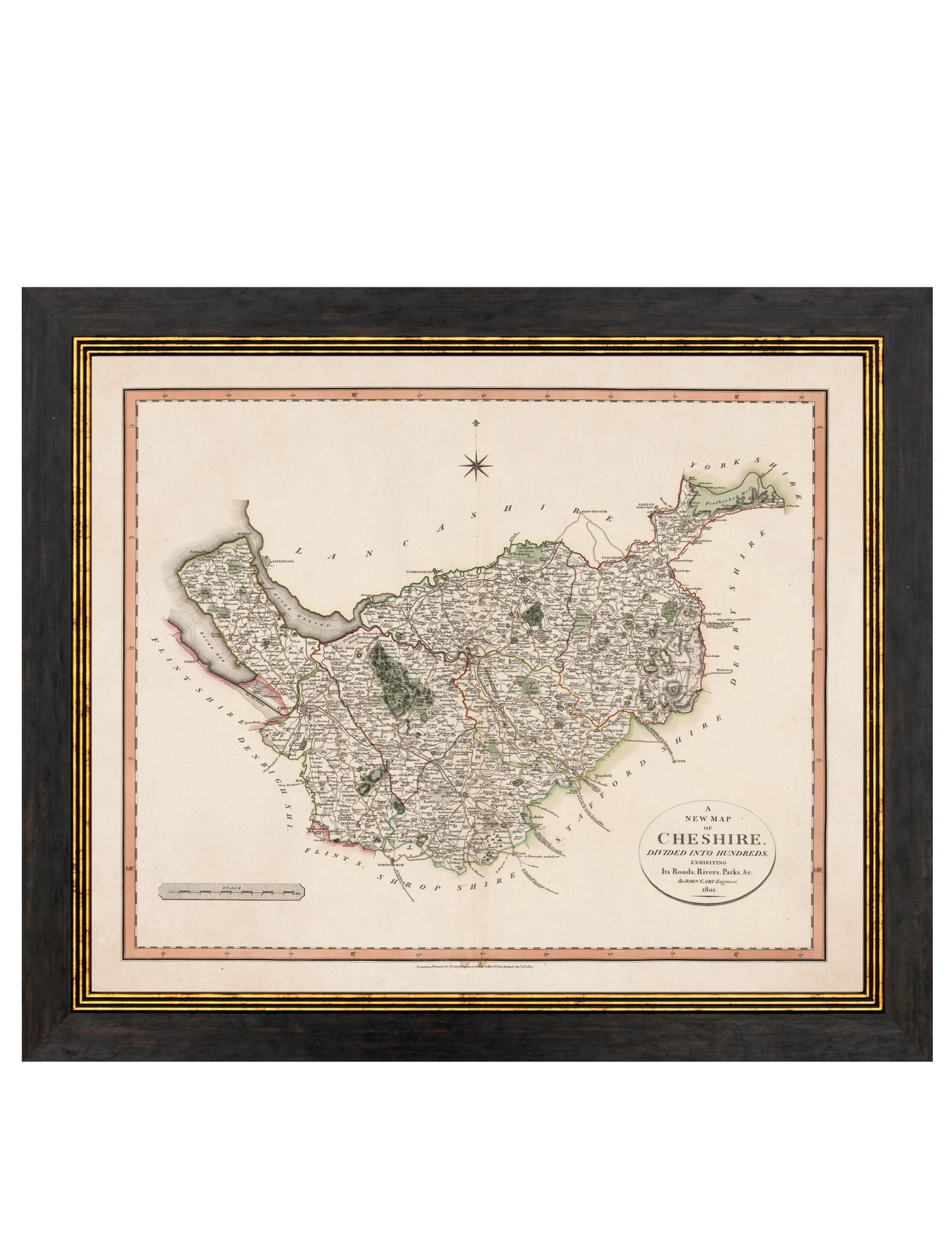 c 1806 county maps of england in size 84 x 70cm - glass-fronted framed wall art print with solid wood frame, ideal for modern interiors