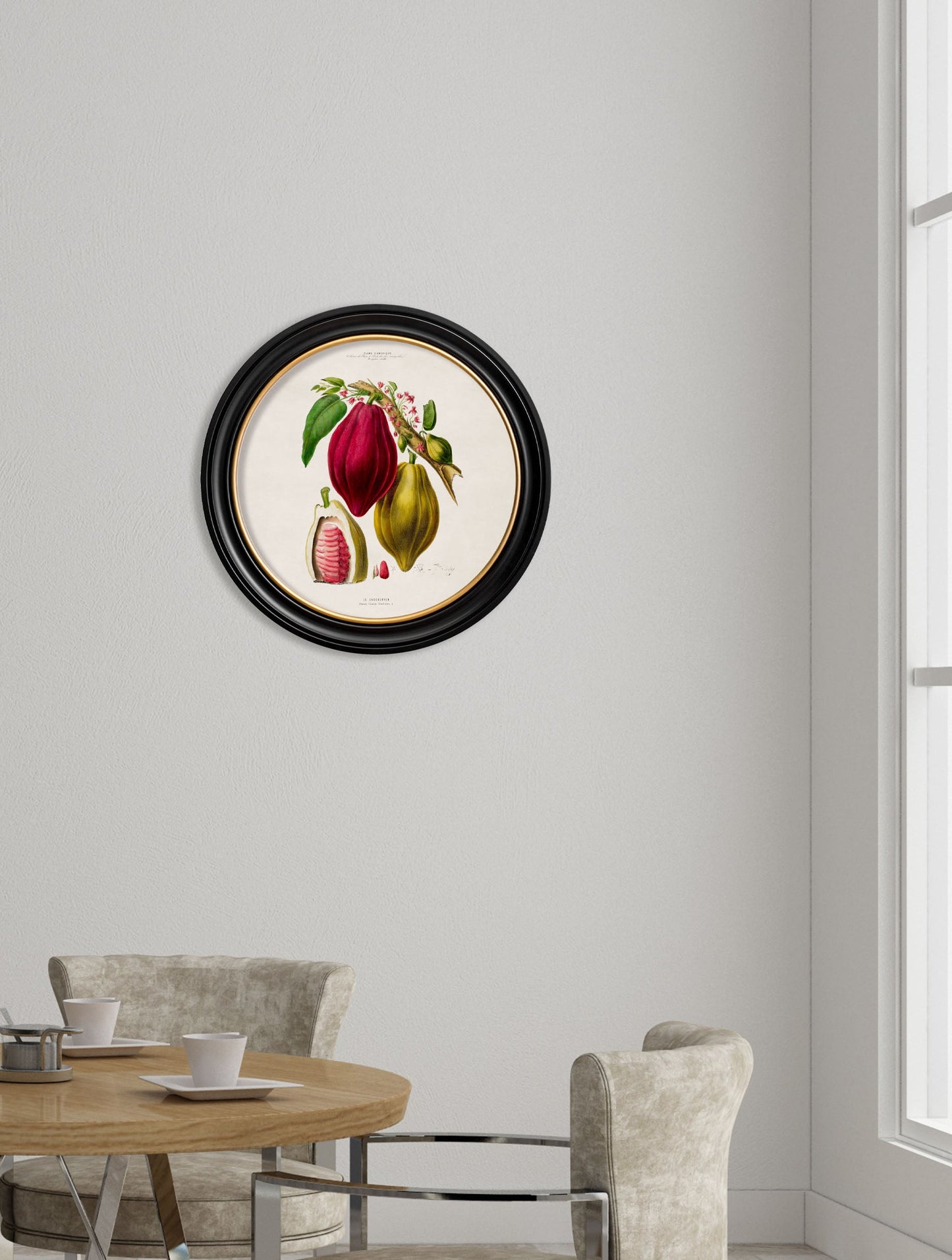 c 1843 chocolate plant round frame in size 70x 70cm - glass-fronted framed wall art print with solid wood frame, designed for high-end interior design