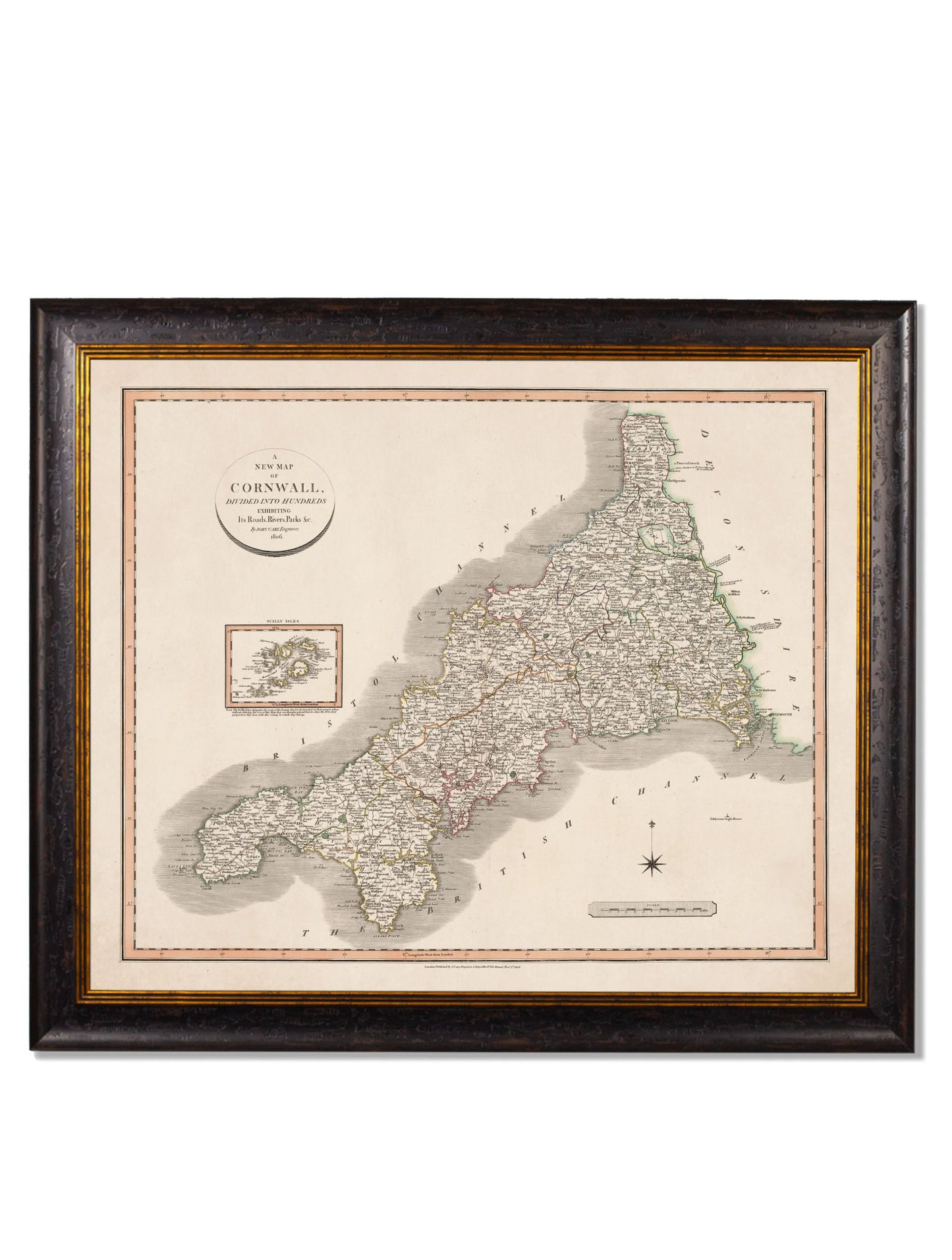 c 1806 county maps of england - premium glass-fronted framed art print with solid wood frame, ideal for modern interiors