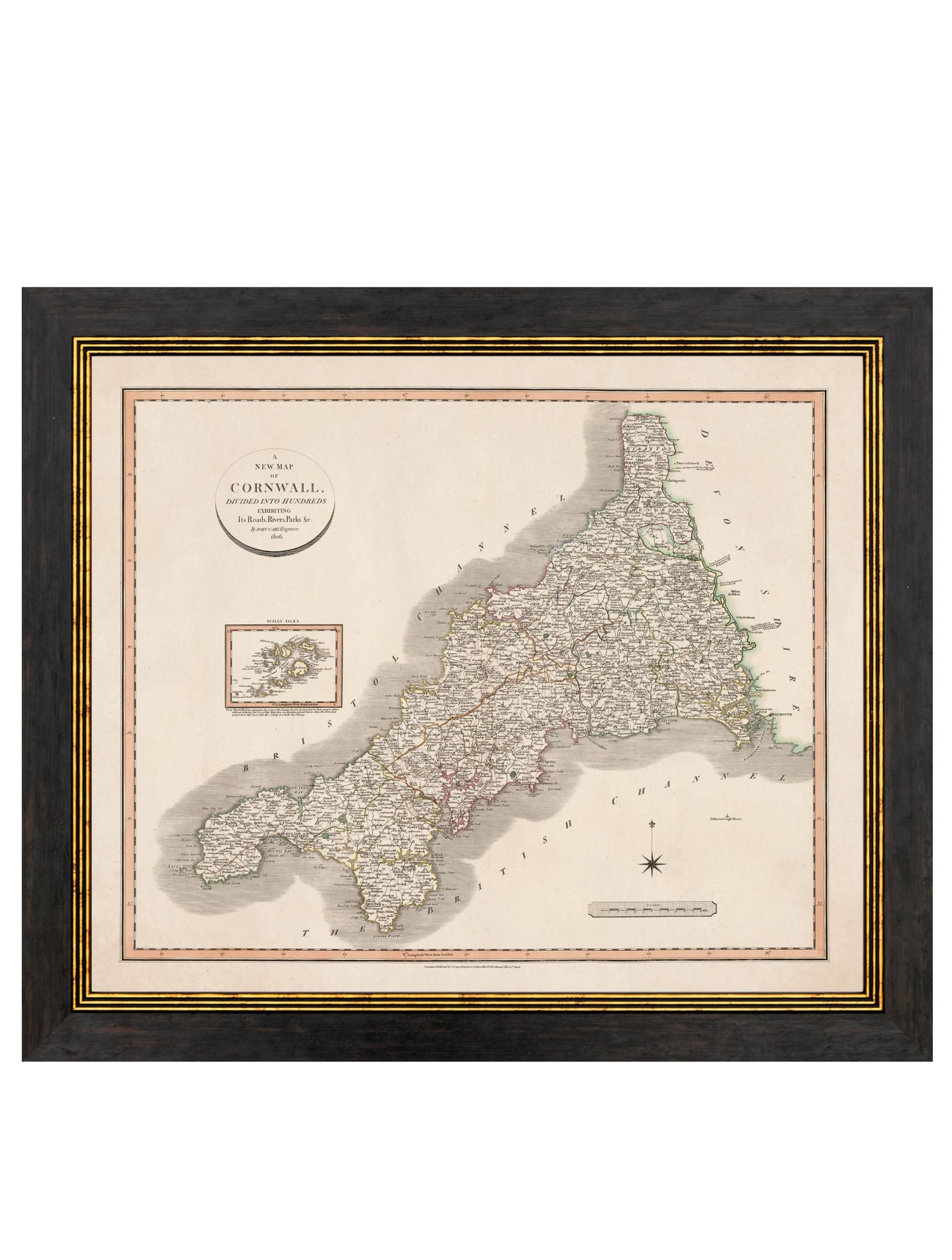 c 1806 county maps of england in size 84 x 70cm - glass-fronted framed wall art print with solid wood frame, ideal for contemporary home styling