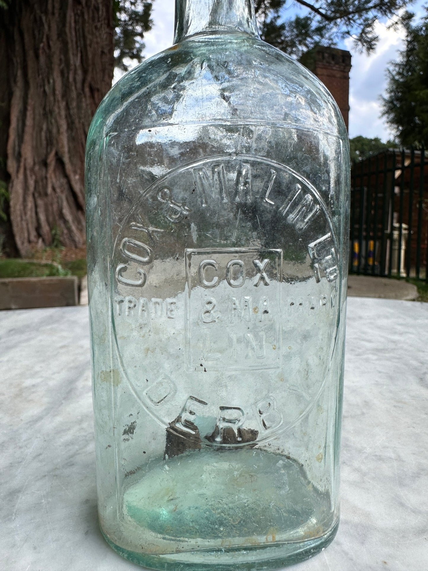 Cox & Malin Ltd, Derby Antique Aqua Glass Bottle - Vintage Glass BottleThe Furniture Recycling ShopBottle